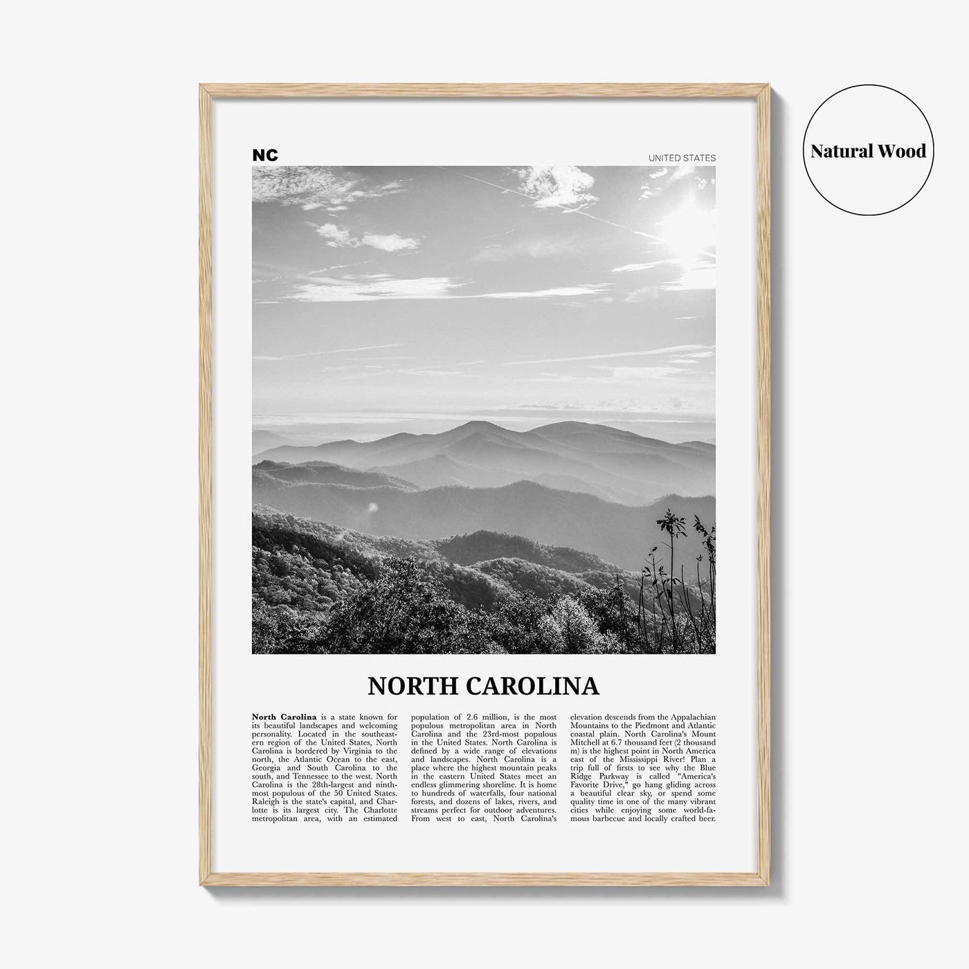 North Carolina Print Black and White No 2, North Carolina Wall Art, North Carolina Poster, North Carolina Photo, USA United States