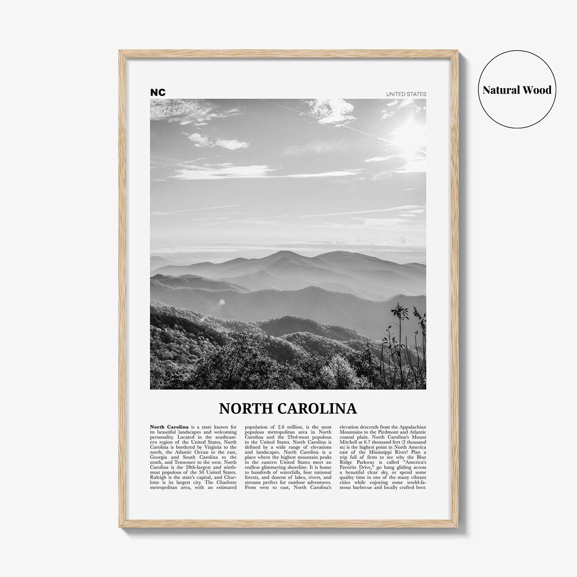 North Carolina Print Black and White No 2, North Carolina Wall Art, North Carolina Poster, North Carolina Photo, USA United States