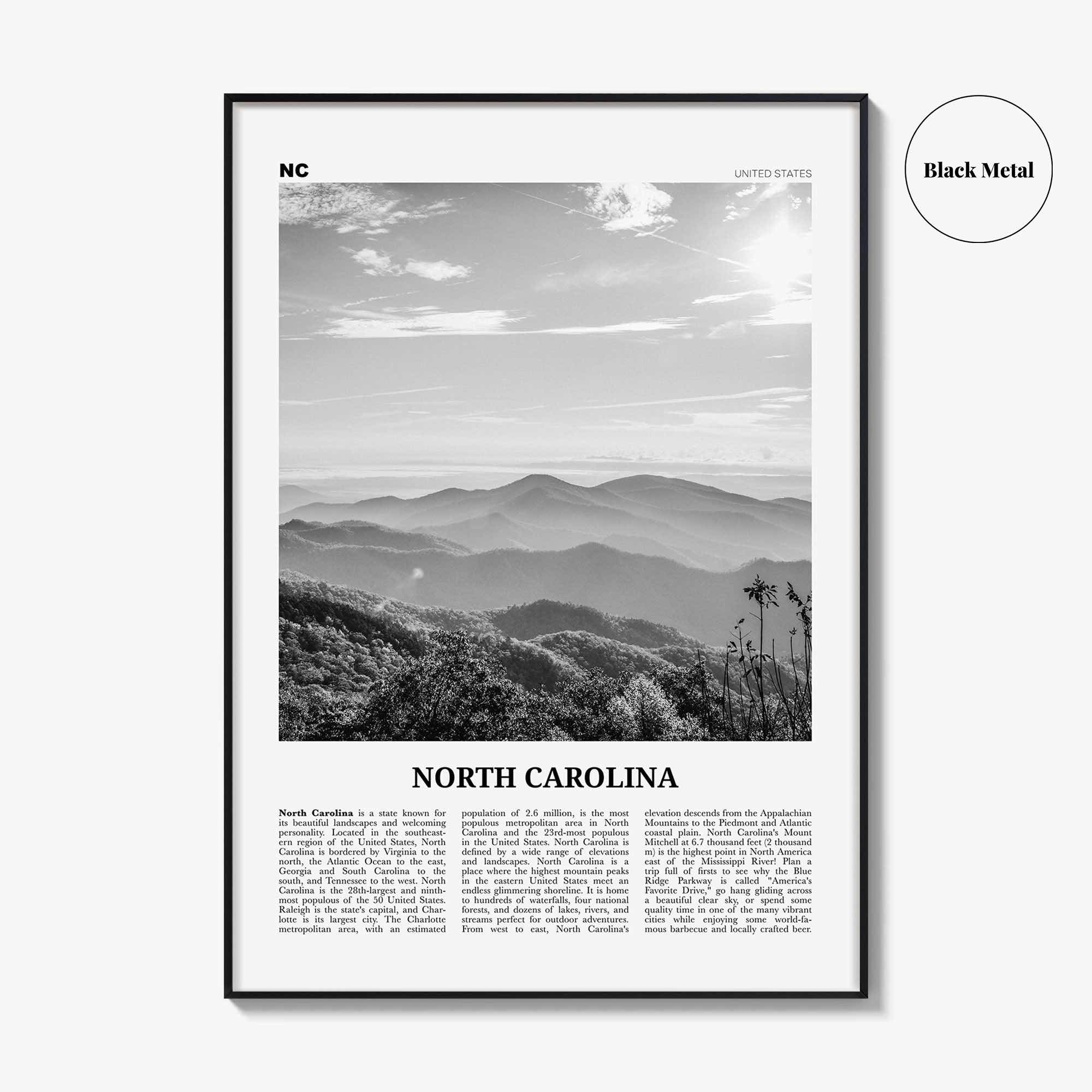 North Carolina Print Black and White No 2, North Carolina Wall Art, North Carolina Poster, North Carolina Photo, USA United States