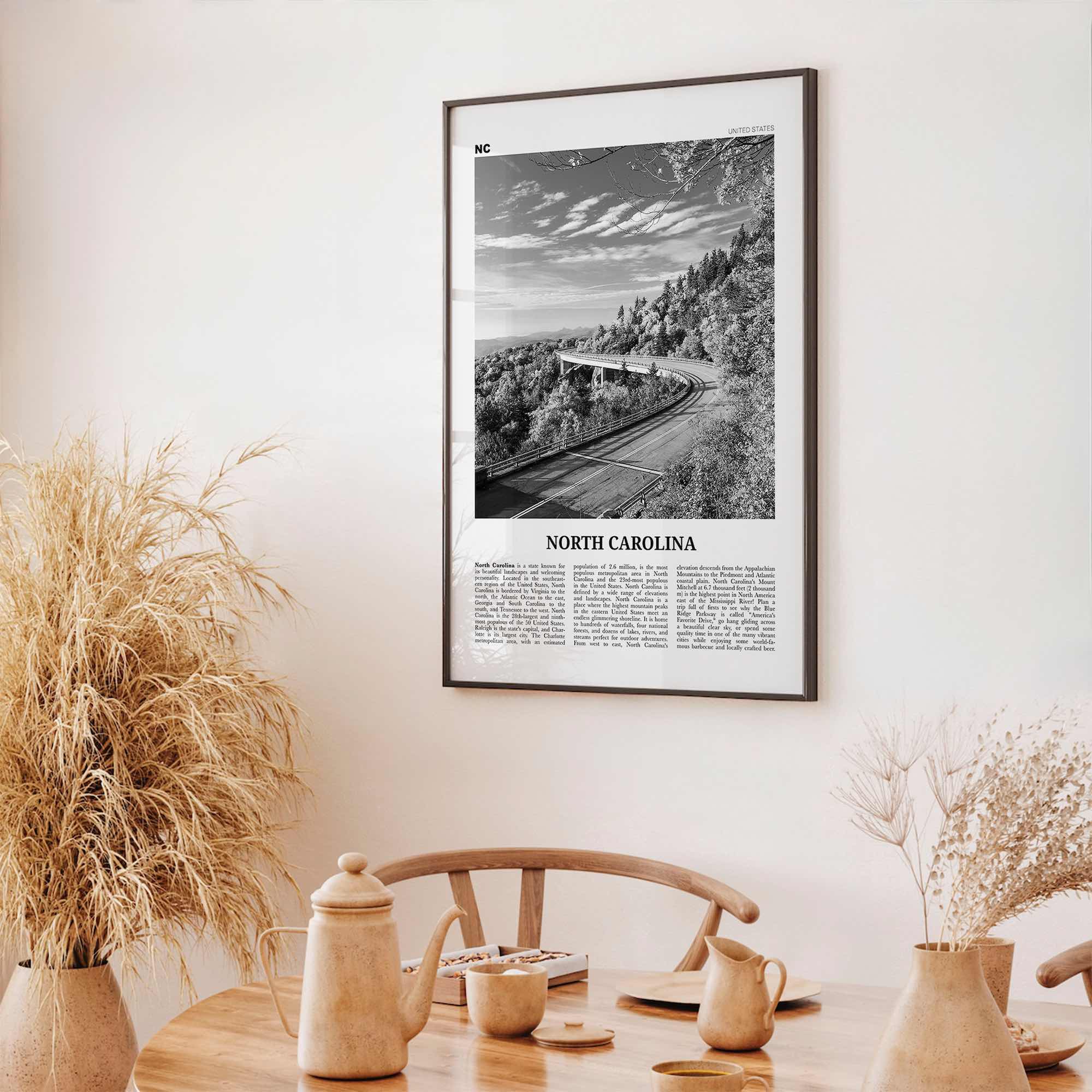 North Carolina Print Black and White No 3, North Carolina Art, North Carolina Poster, North Carolina Photo, North Carolina Map