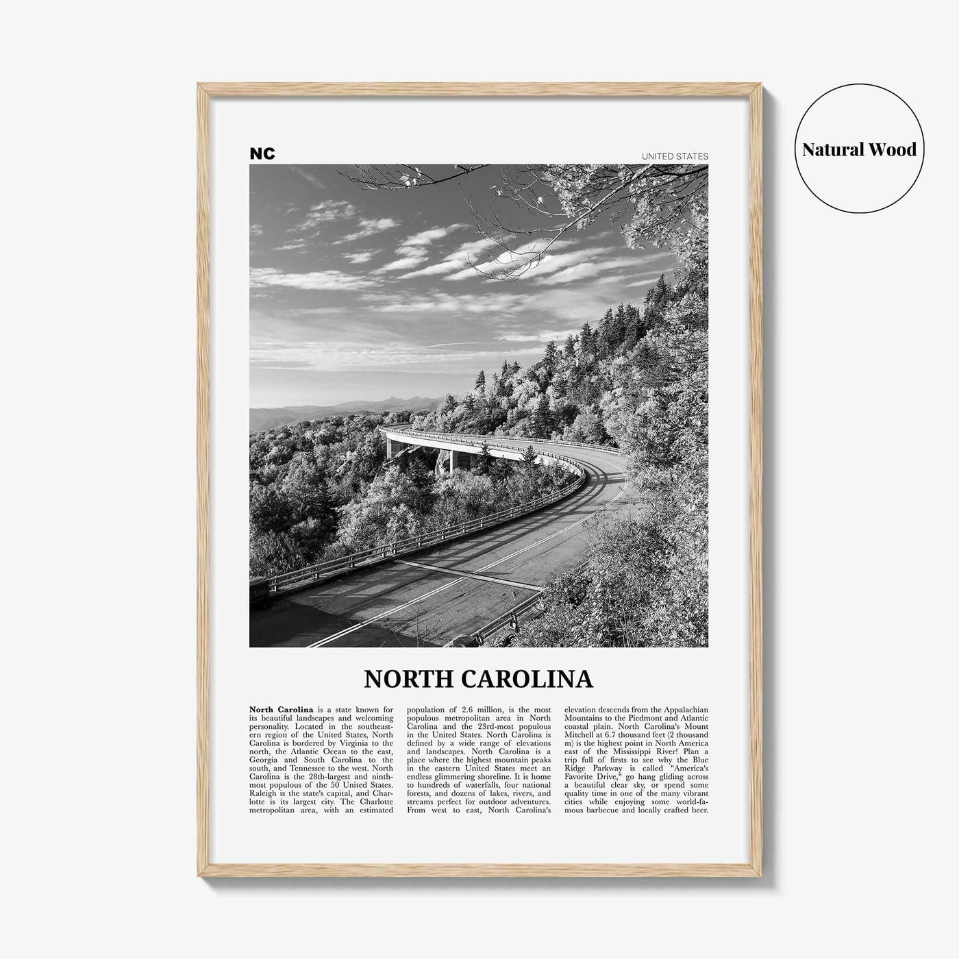 North Carolina Print Black and White No 3, North Carolina Art, North Carolina Poster, North Carolina Photo, North Carolina Map