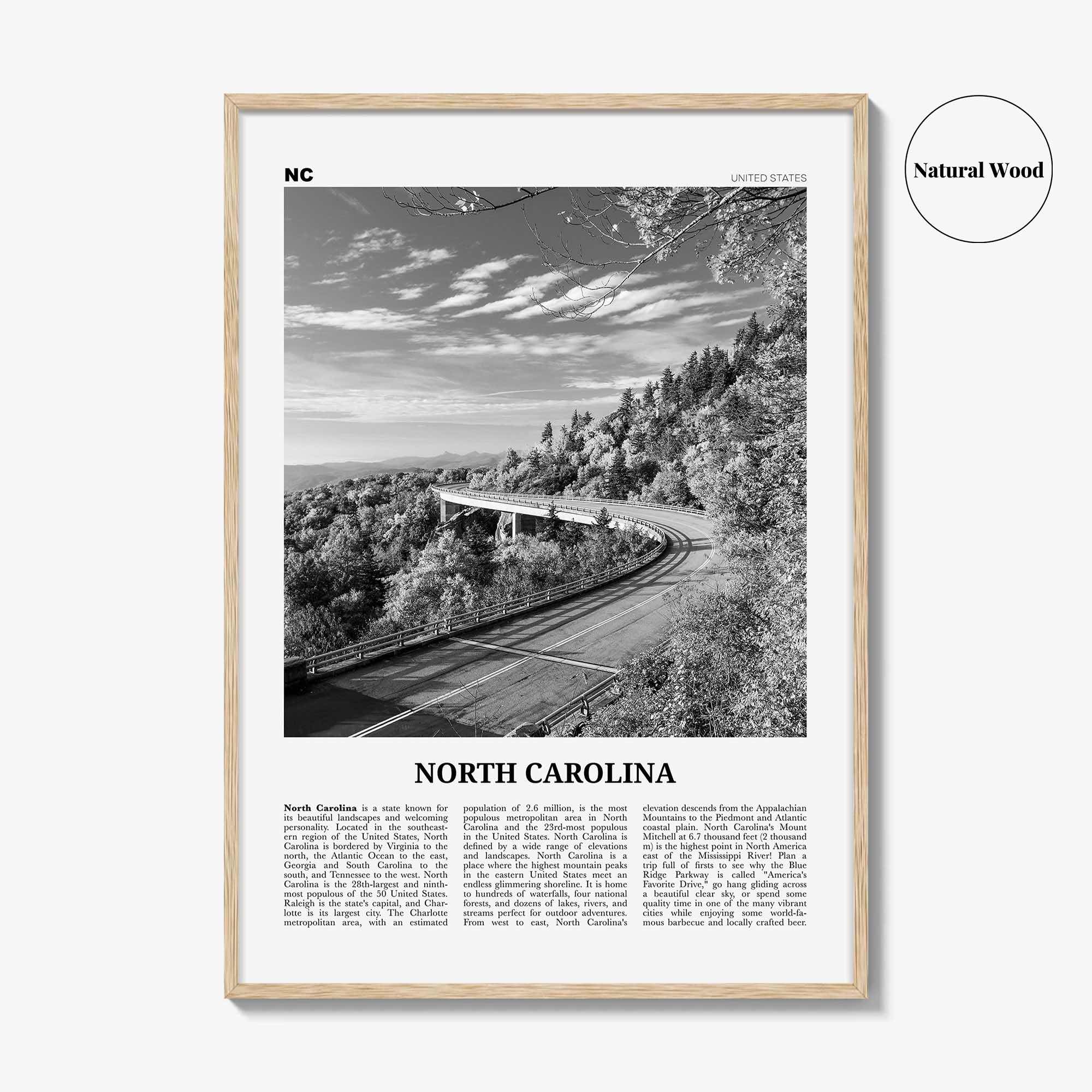 North Carolina Print Black and White No 3, North Carolina Art, North Carolina Poster, North Carolina Photo, North Carolina Map