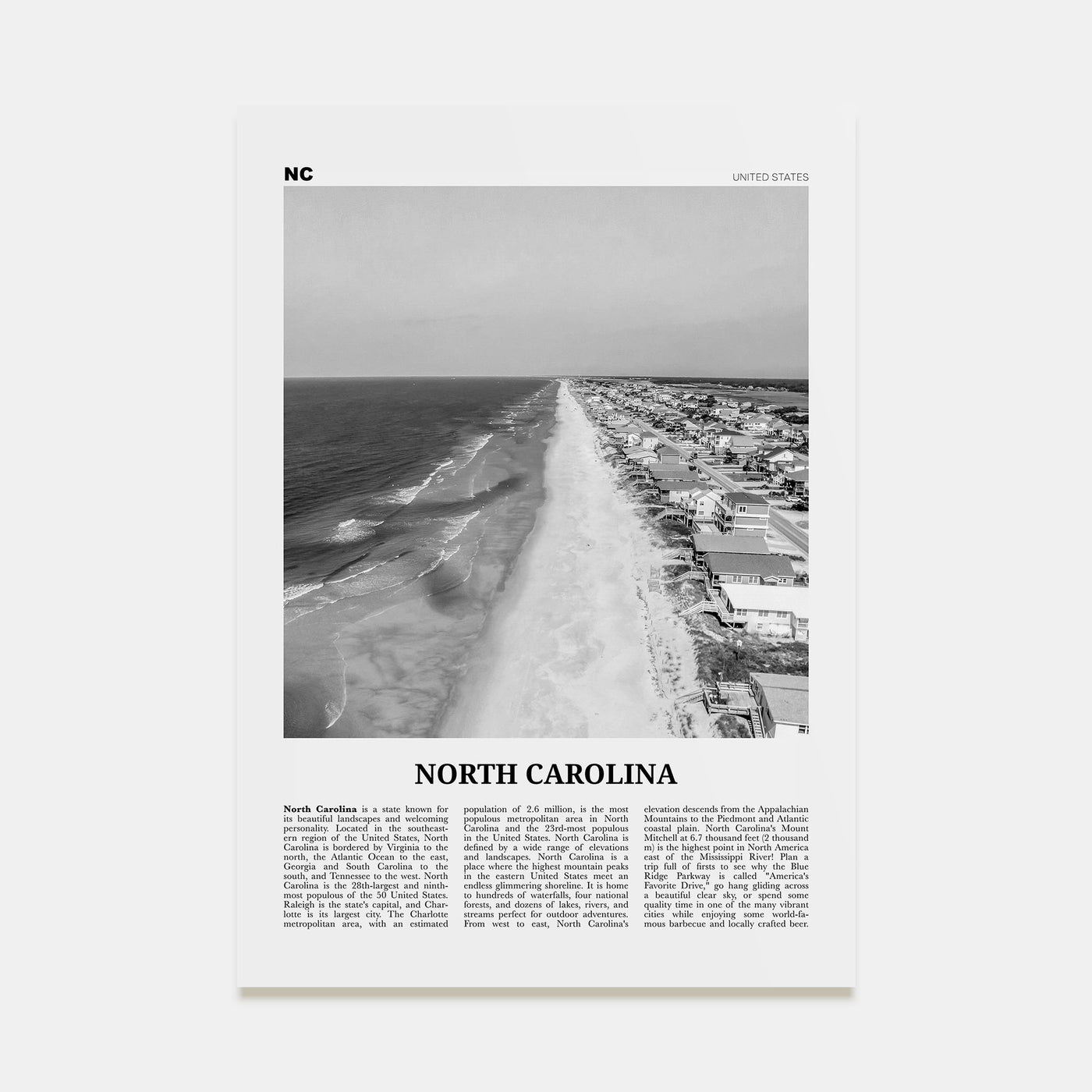 North Carolina Travel B&W No 4 Poster