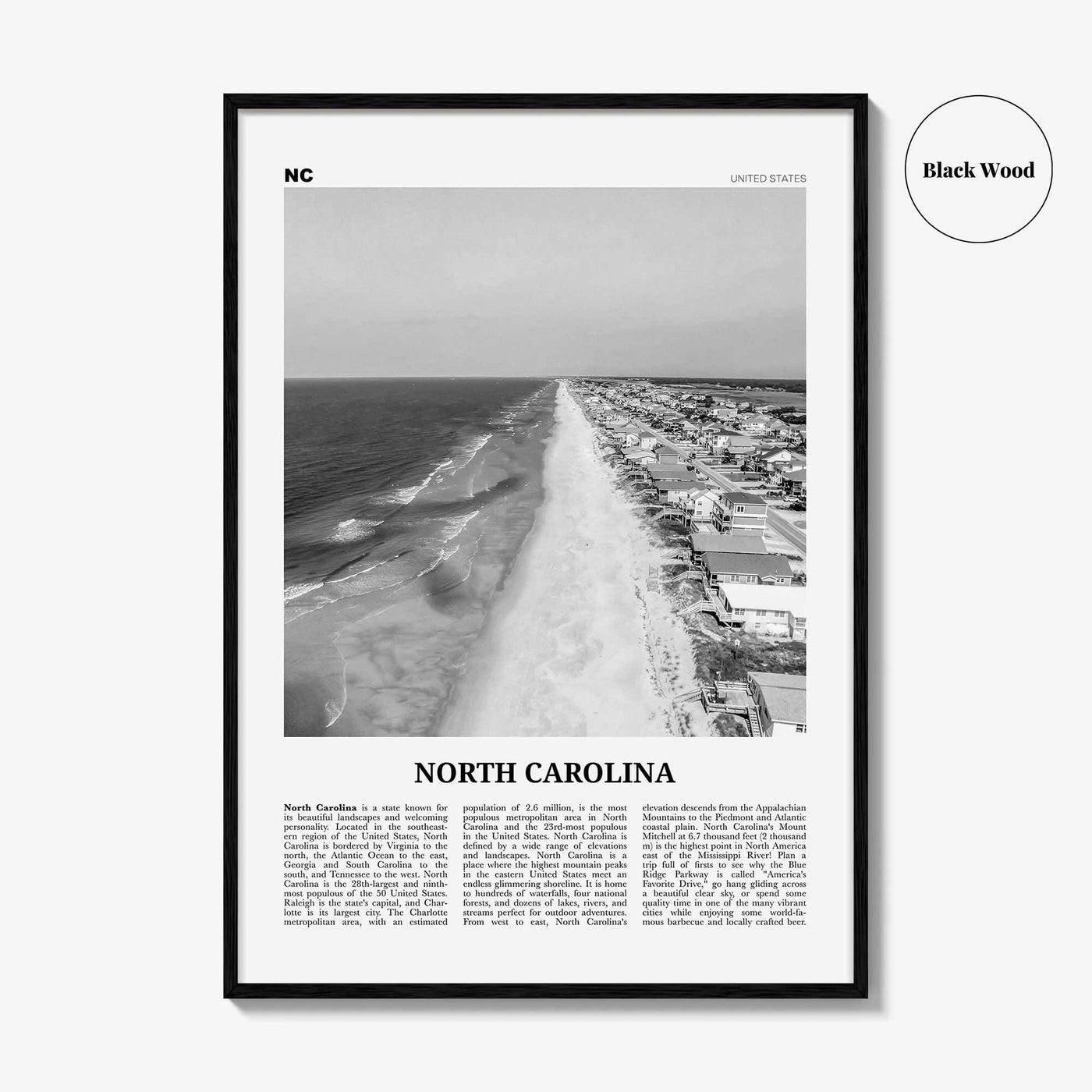 North Carolina Print Black and White No 4, North Carolina Wall Art, North Carolina Poster, North Carolina Photo, USA United States