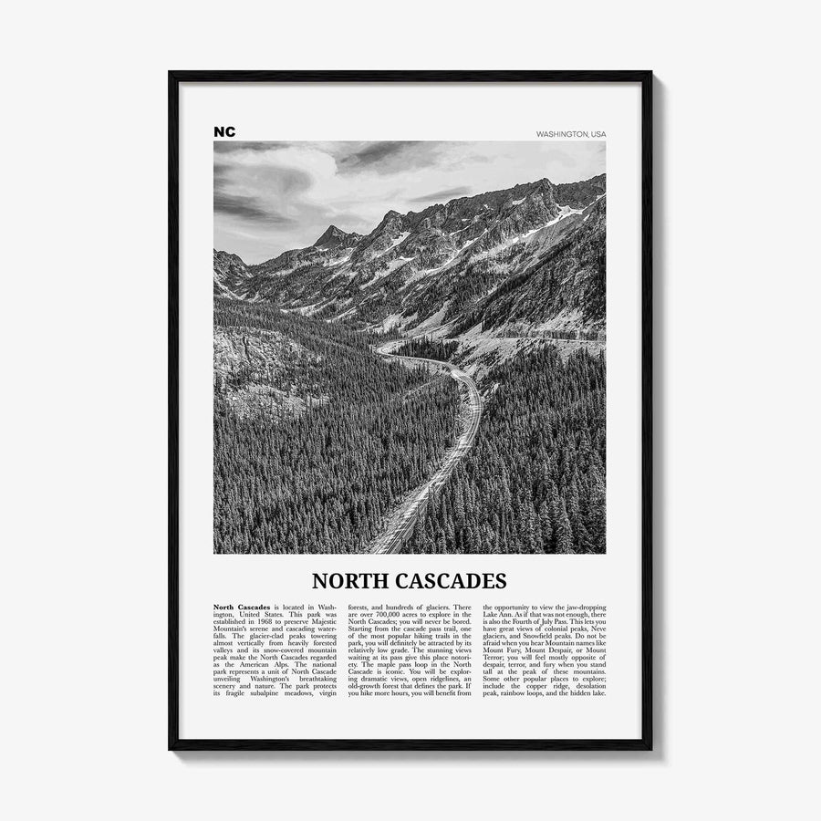 North Cascades National Park Print Black and White, North Cascades Wall Art, North Cascades Poster, North Cascades Photo, Washington, USA