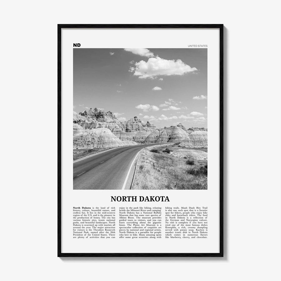 North Dakota Print Black and White No 1, North Dakota Art, North Dakota Poster, North Dakota Photo, North Dakota Décor, North Dakota Map