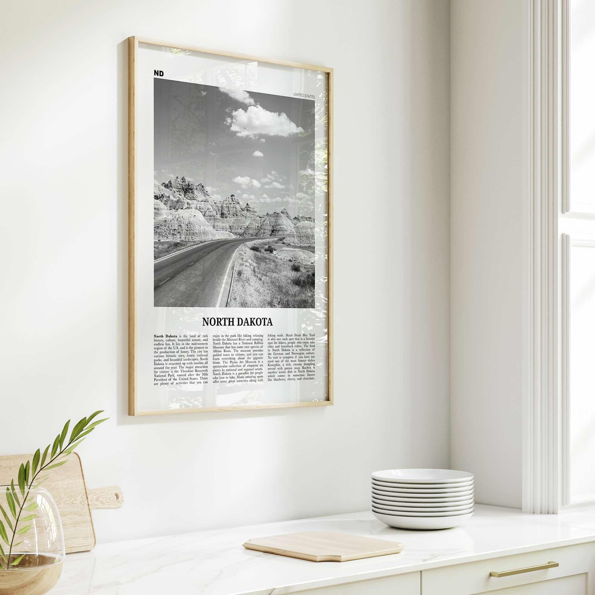 North Dakota Print Black and White No 1, North Dakota Art, North Dakota Poster, North Dakota Photo, North Dakota Décor, North Dakota Map