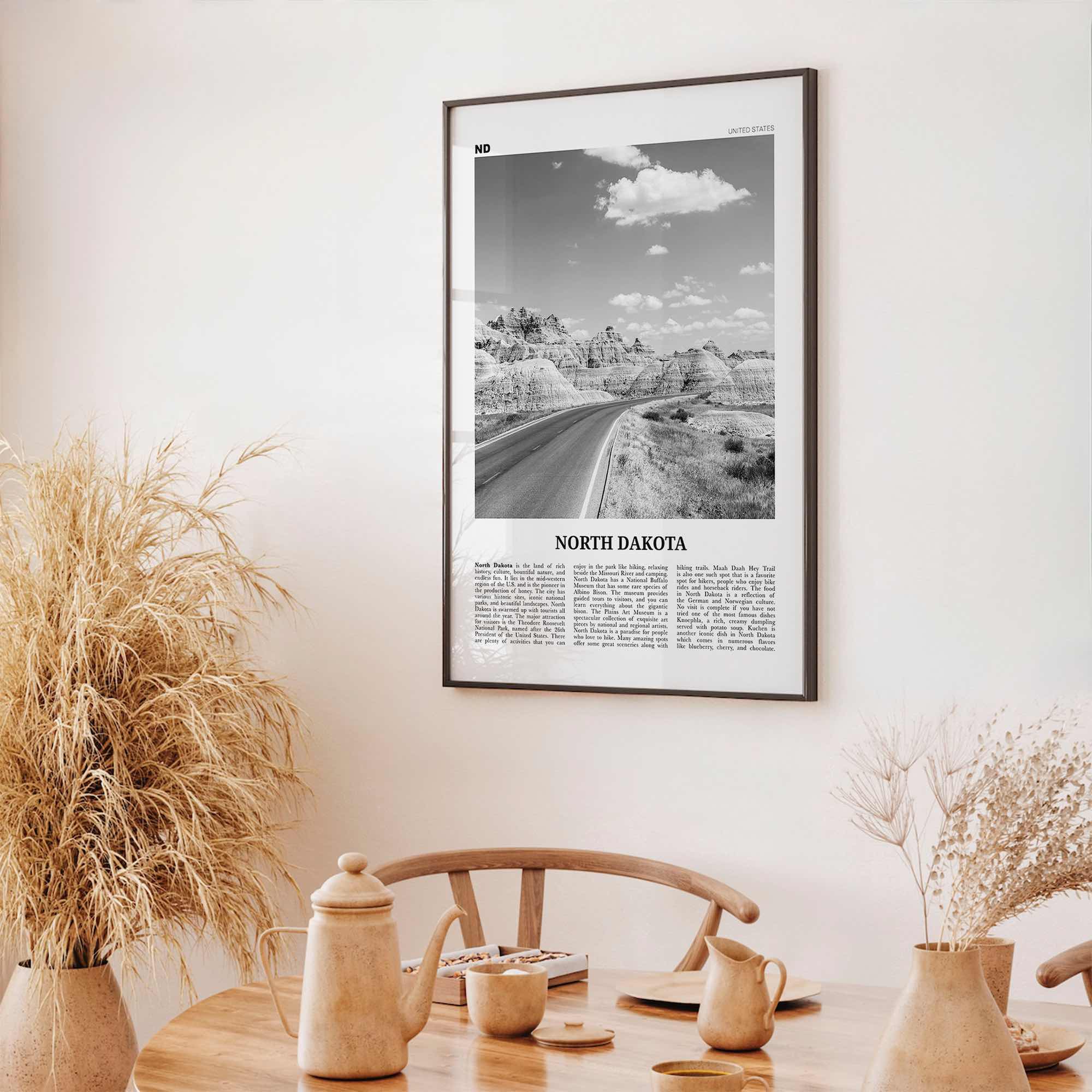 North Dakota Print Black and White No 1, North Dakota Art, North Dakota Poster, North Dakota Photo, North Dakota Décor, North Dakota Map