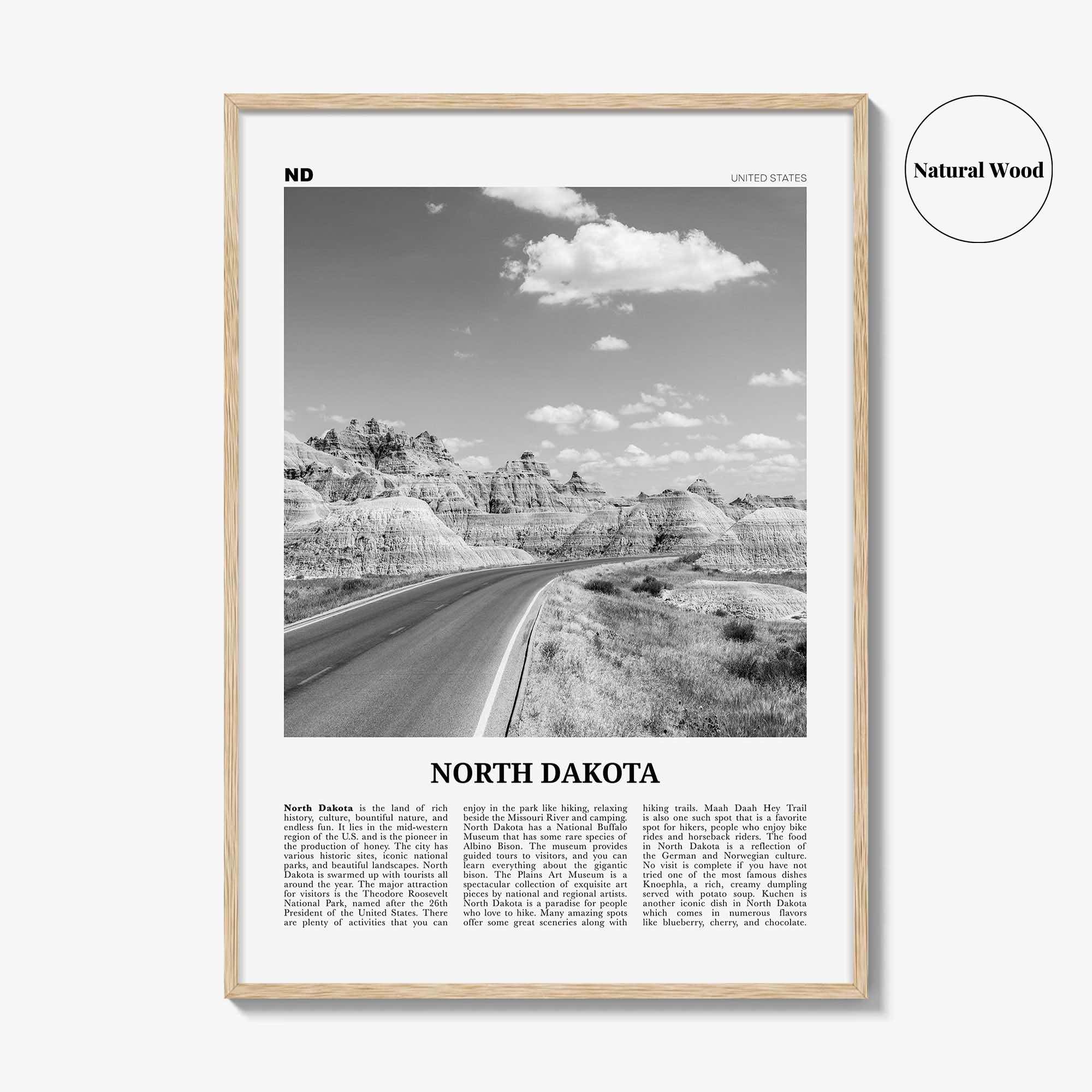 North Dakota Print Black and White No 1, North Dakota Art, North Dakota Poster, North Dakota Photo, North Dakota Décor, North Dakota Map