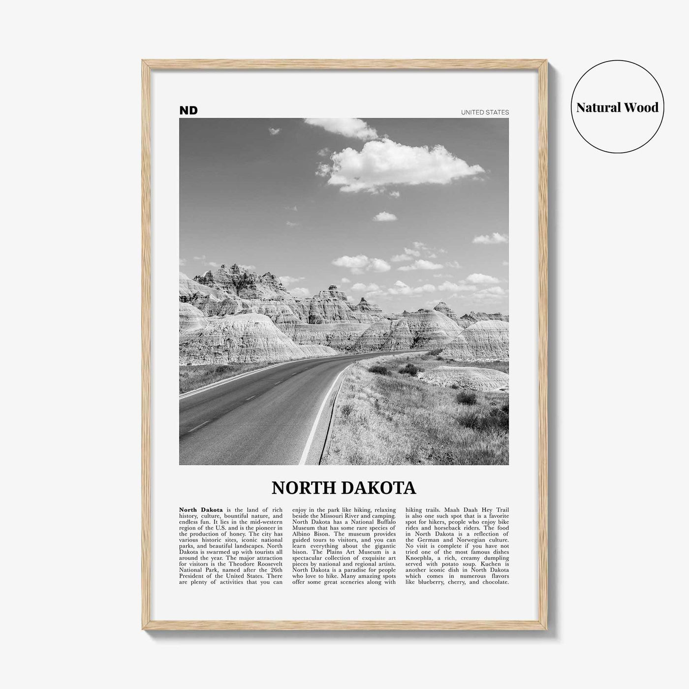 North Dakota Print Black and White No 1, North Dakota Art, North Dakota Poster, North Dakota Photo, North Dakota Décor, North Dakota Map