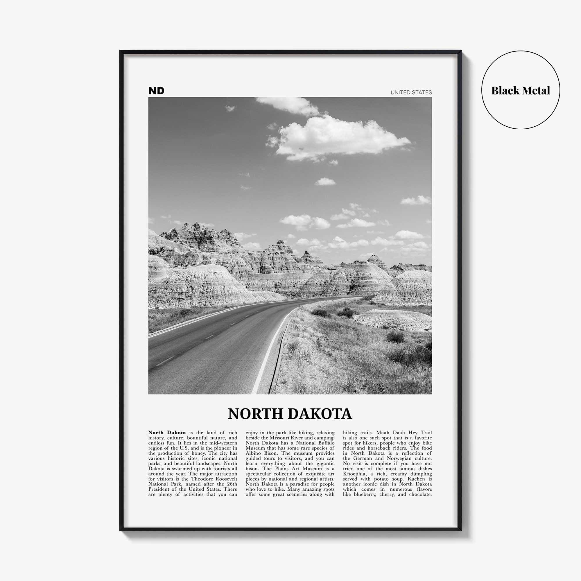 North Dakota Print Black and White No 1, North Dakota Art, North Dakota Poster, North Dakota Photo, North Dakota Décor, North Dakota Map