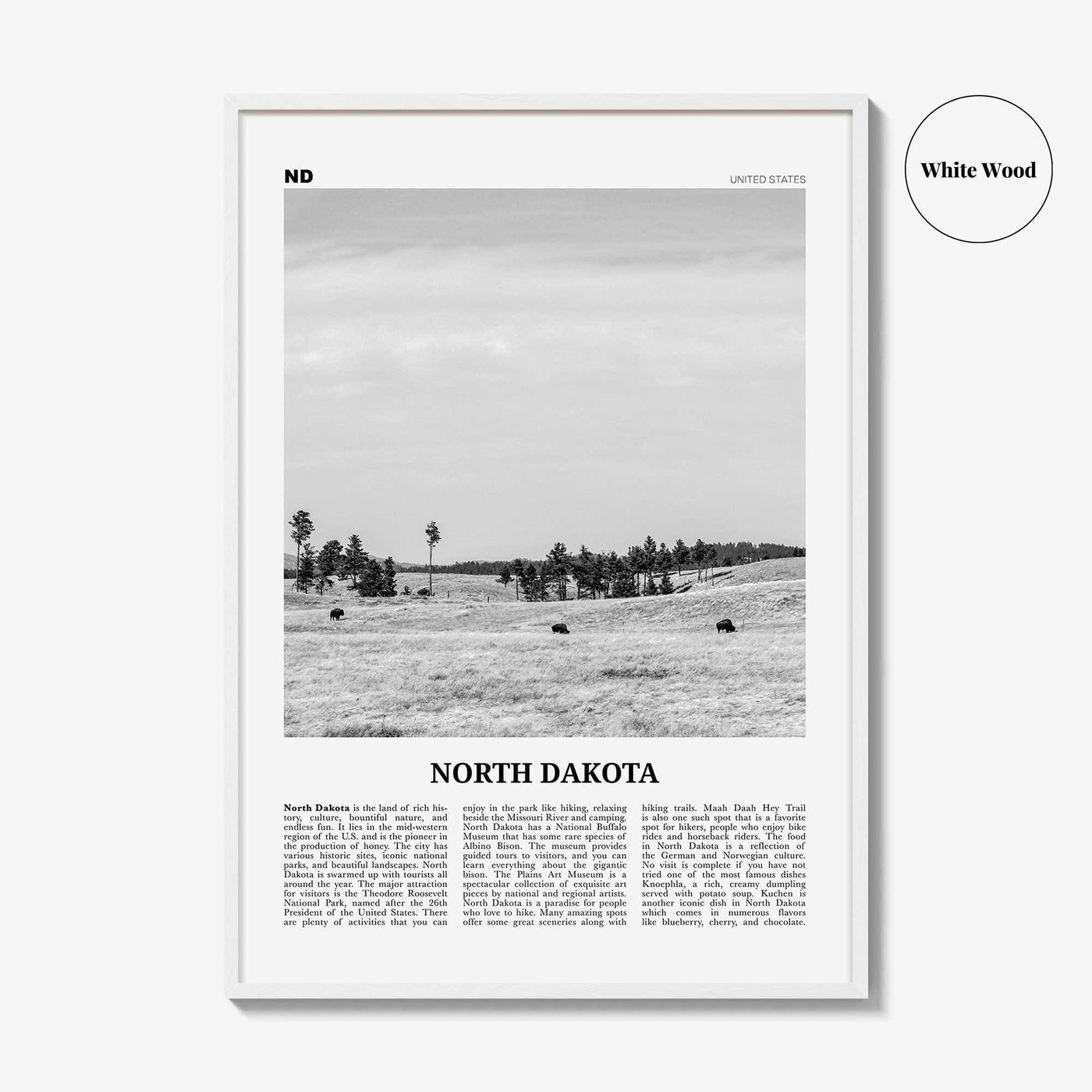North Dakota Print Black and White No 2, North Dakota Wall Art, North Dakota Poster, North Dakota Photo, USA, United States