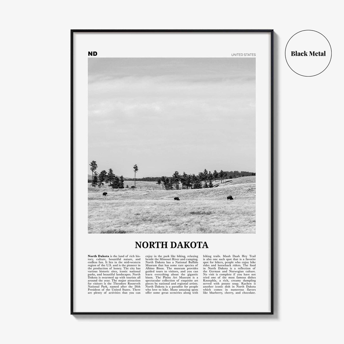 North Dakota Print Black and White No 2, North Dakota Wall Art, North Dakota Poster, North Dakota Photo, USA, United States