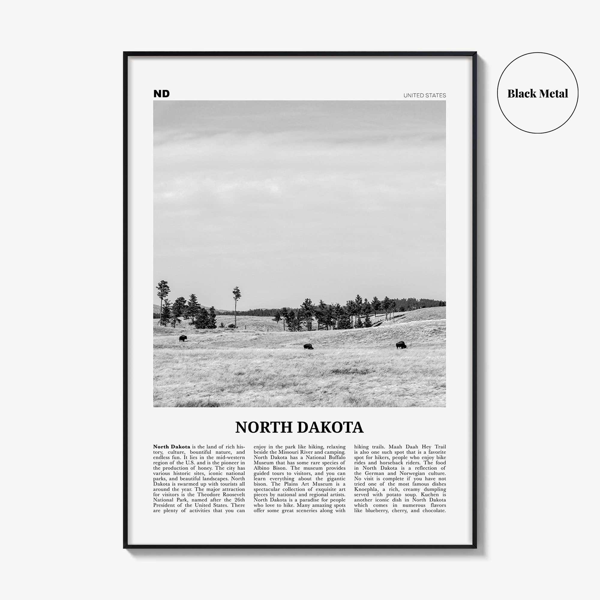 North Dakota Print Black and White No 2, North Dakota Wall Art, North Dakota Poster, North Dakota Photo, USA, United States