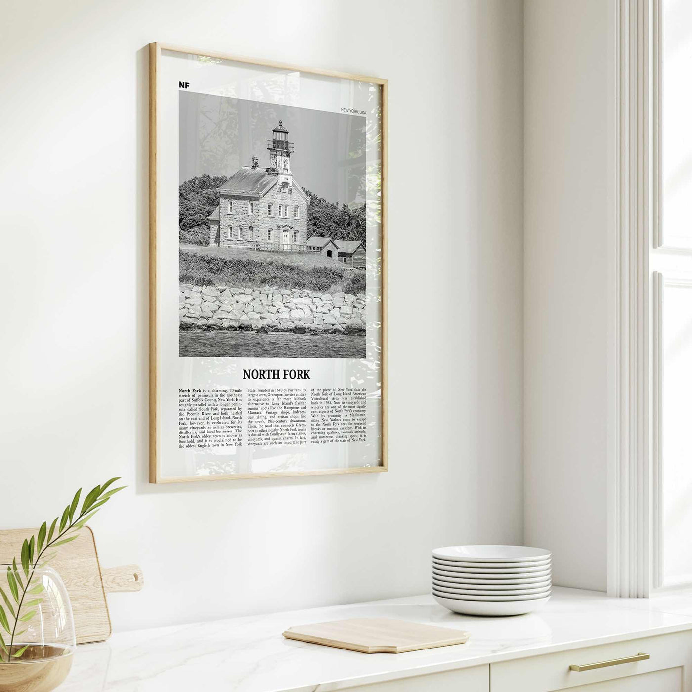 North Fork Print Black and White, North Fork Wall Art, North Fork Poster, North Fork Photo, North Fork Décor, North Fork Map, New York, USA