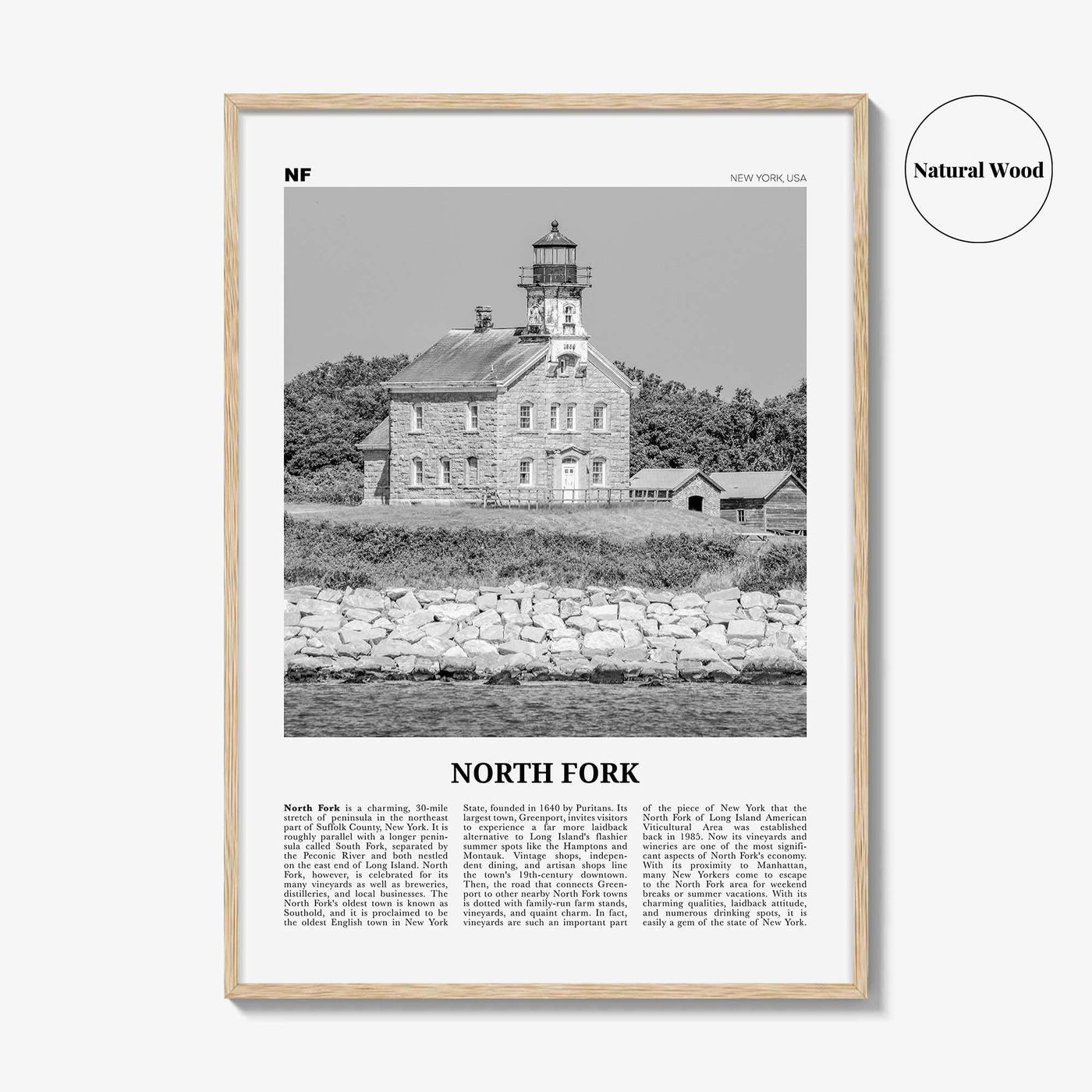 North Fork Print Black and White, North Fork Wall Art, North Fork Poster, North Fork Photo, North Fork Décor, North Fork Map, New York, USA