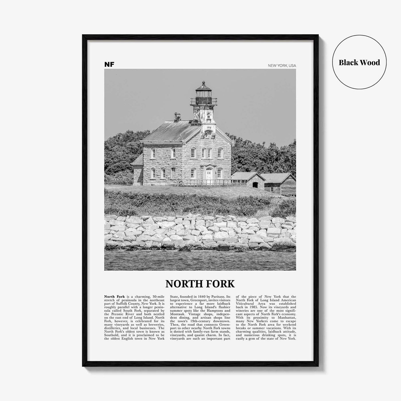 North Fork Print Black and White, North Fork Wall Art, North Fork Poster, North Fork Photo, North Fork Décor, North Fork Map, New York, USA