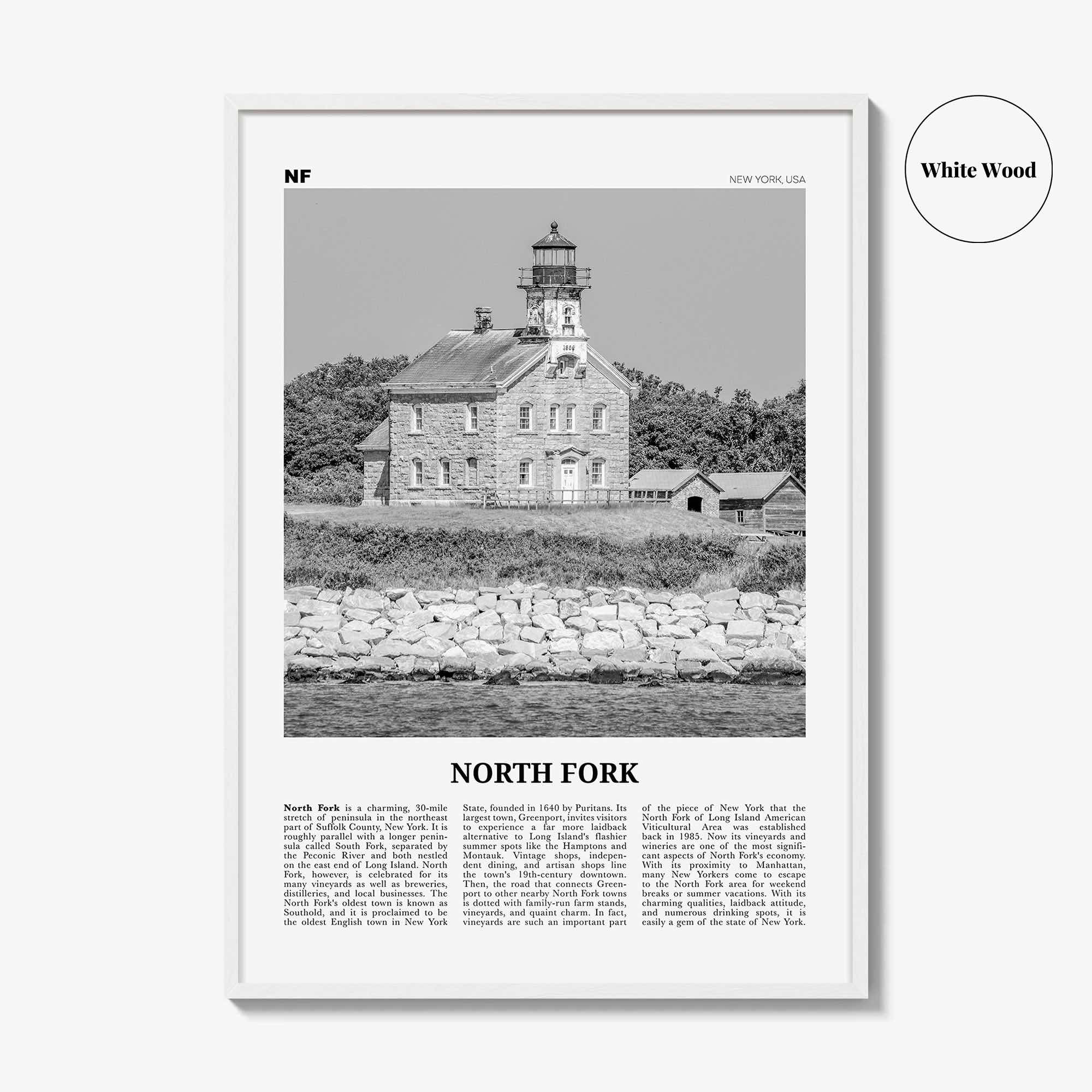 North Fork Print Black and White, North Fork Wall Art, North Fork Poster, North Fork Photo, North Fork Décor, North Fork Map, New York, USA