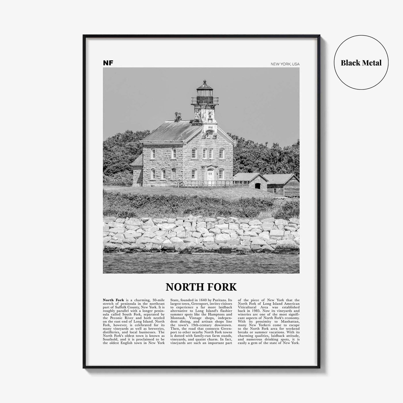 North Fork Print Black and White, North Fork Wall Art, North Fork Poster, North Fork Photo, North Fork Décor, North Fork Map, New York, USA