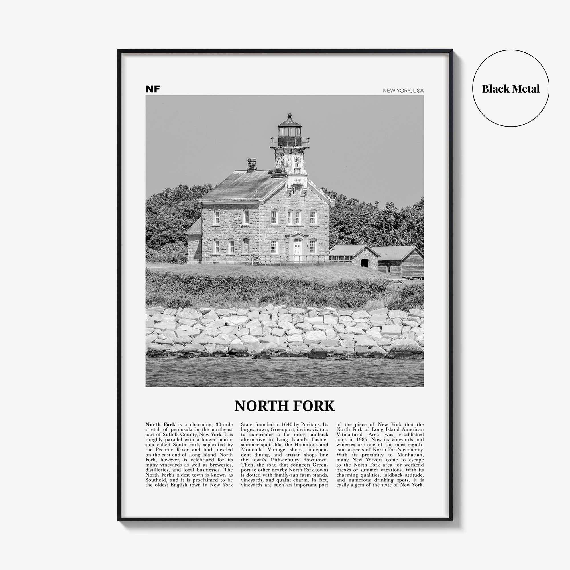 North Fork Print Black and White, North Fork Wall Art, North Fork Poster, North Fork Photo, North Fork Décor, North Fork Map, New York, USA