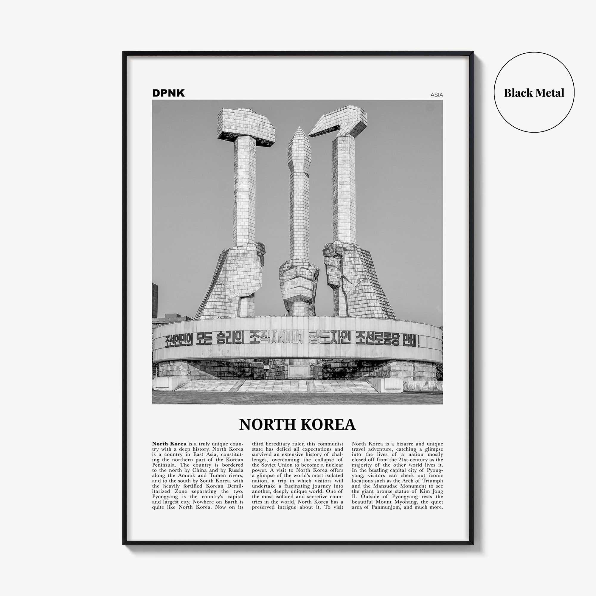 North Korea Print Black and White, North Korea Wall Art, North Korea Poster, North Korea Photo, North Korea Wall Decor, 조선민주주의인민공화국, Asia