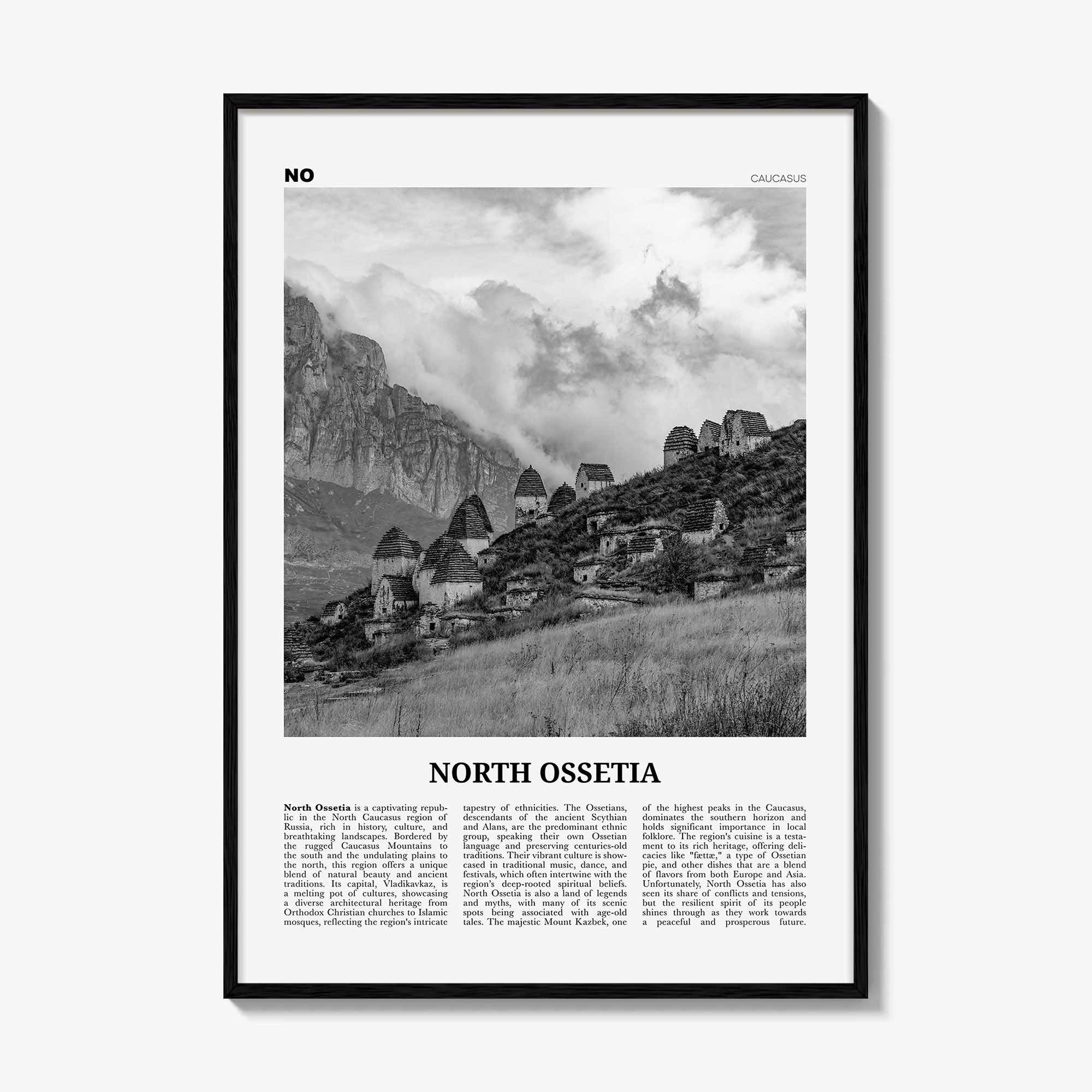 North Ossetia Print Black and White, North Ossetia Wall Art, North Ossetia Poster, North Ossetia Photo, North Ossetia Wall Décor