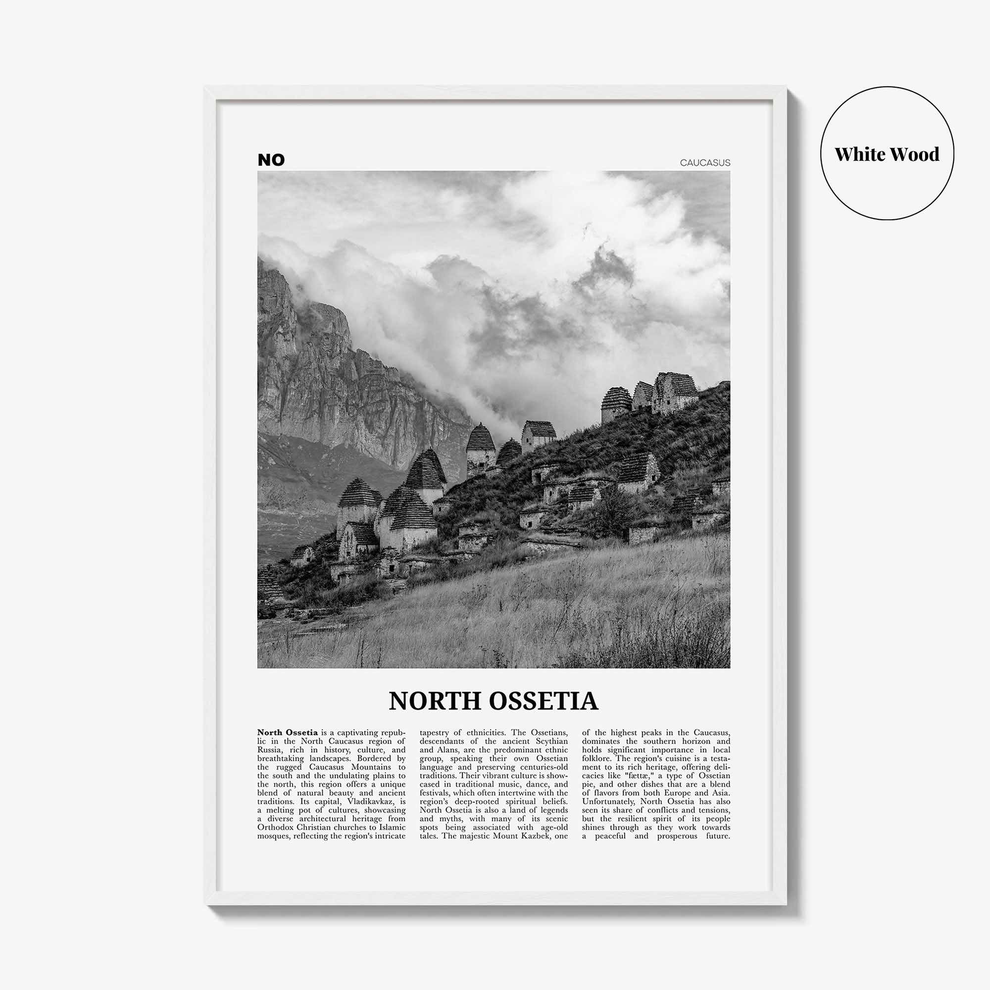 North Ossetia Print Black and White, North Ossetia Wall Art, North Ossetia Poster, North Ossetia Photo, North Ossetia Wall Décor