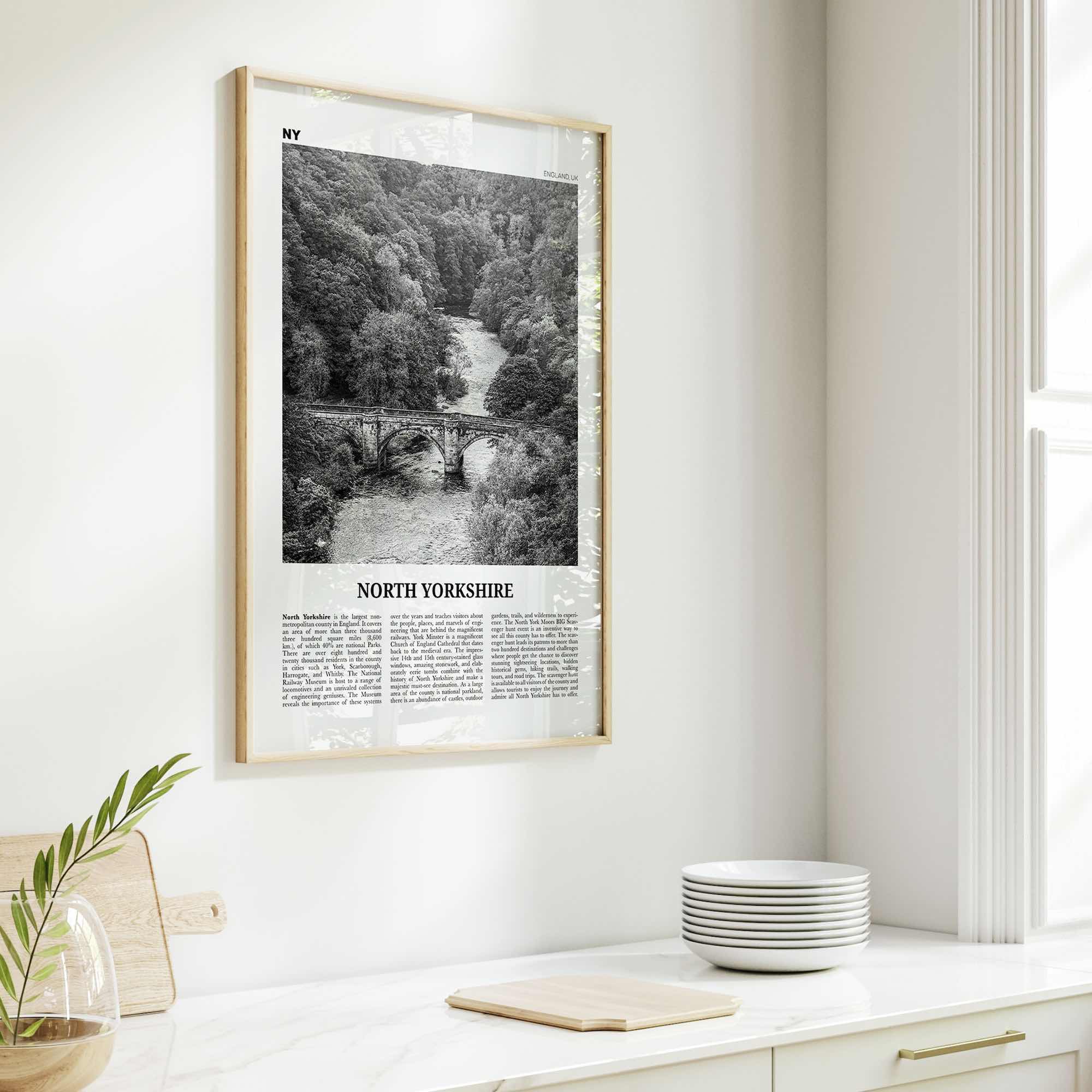 North Yorkshire Print Black and White, North Yorkshire Wall Art, North Yorkshire Poster, North Yorkshire Photo, North Yorkshire Map, England