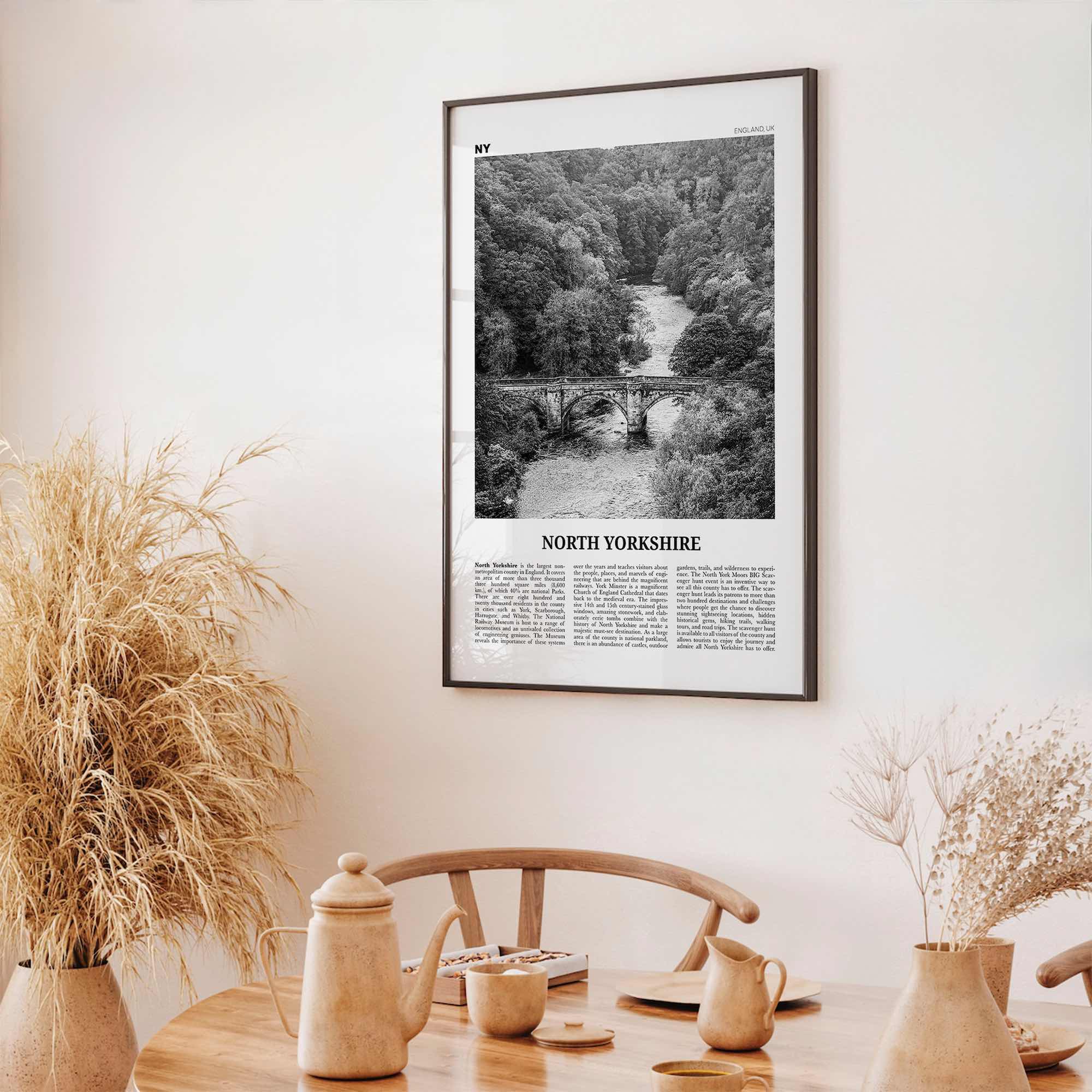 North Yorkshire Print Black and White, North Yorkshire Wall Art, North Yorkshire Poster, North Yorkshire Photo, North Yorkshire Map, England