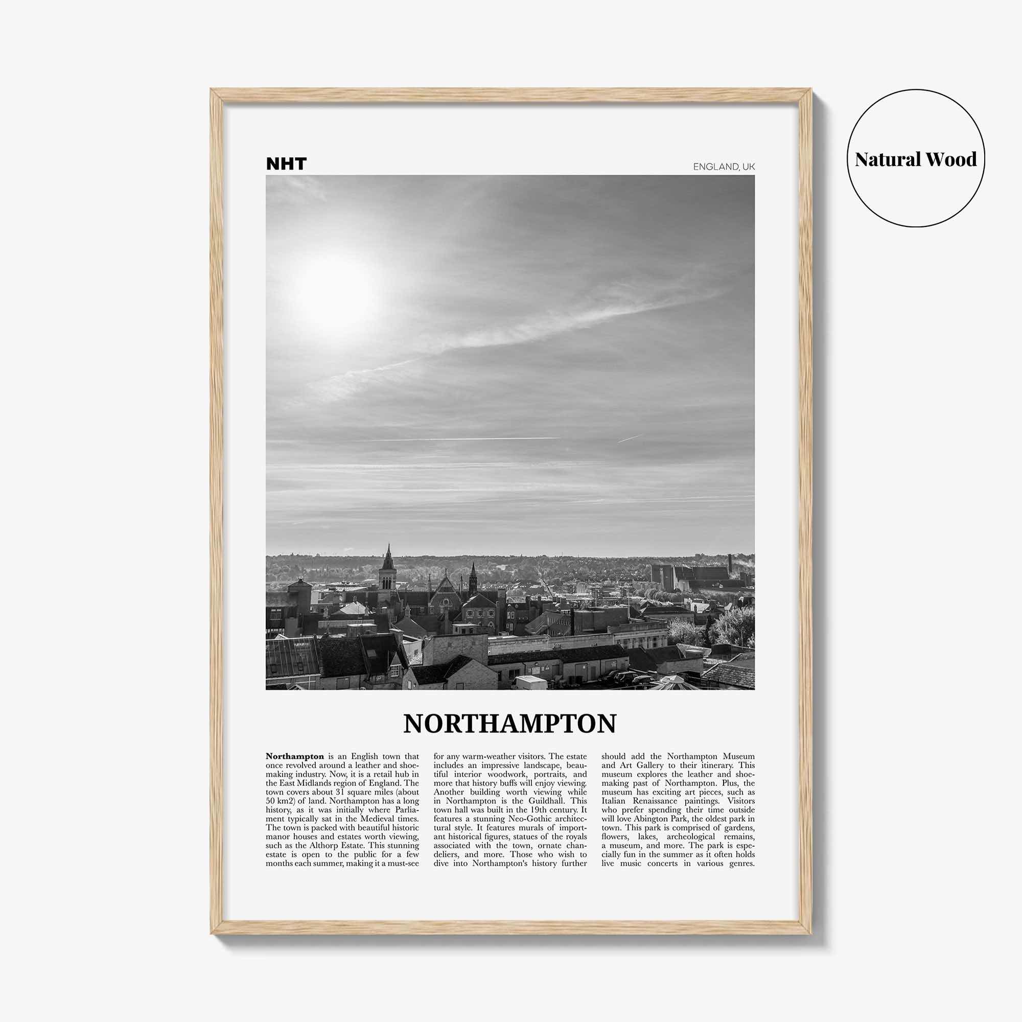 Northampton Print Black and White, Northampton Wall Art, Northampton Poster, Northampton Photo, Northampton Wall Décor, Northampton Map,