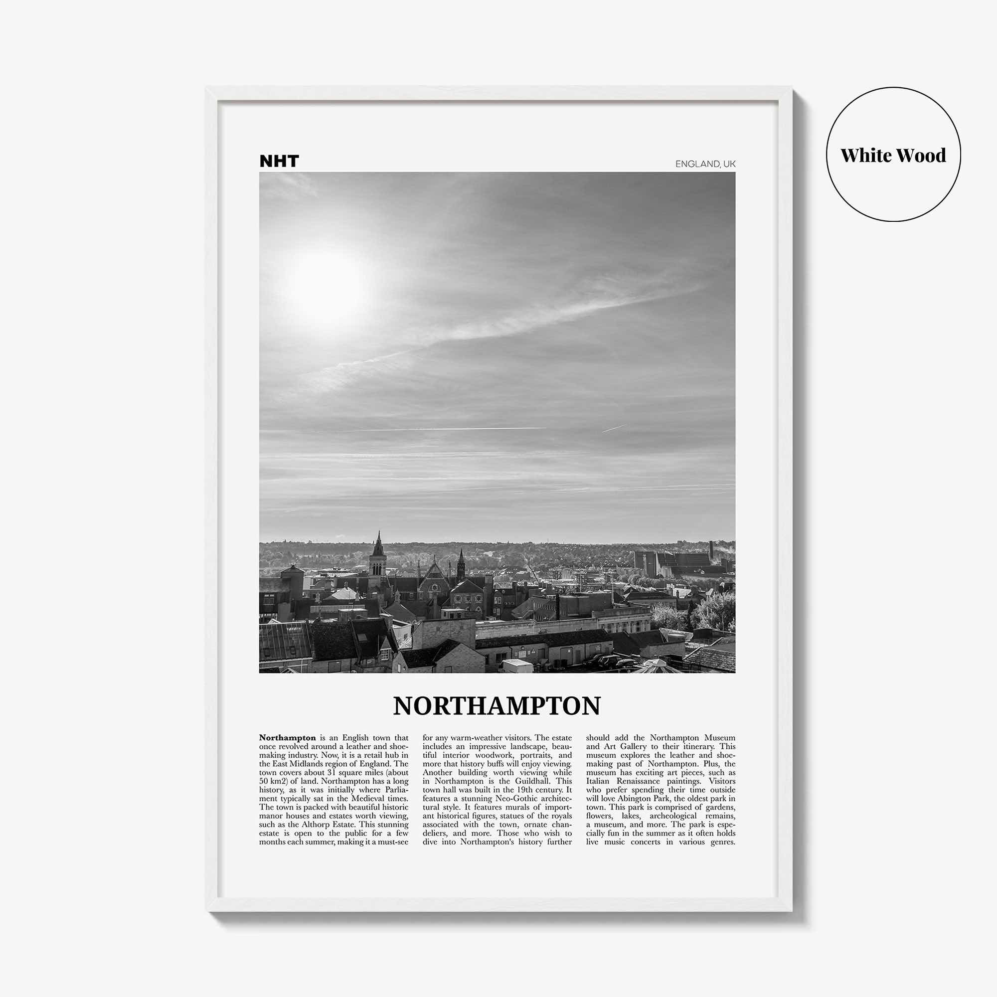 Northampton Print Black and White, Northampton Wall Art, Northampton Poster, Northampton Photo, Northampton Wall Décor, Northampton Map,