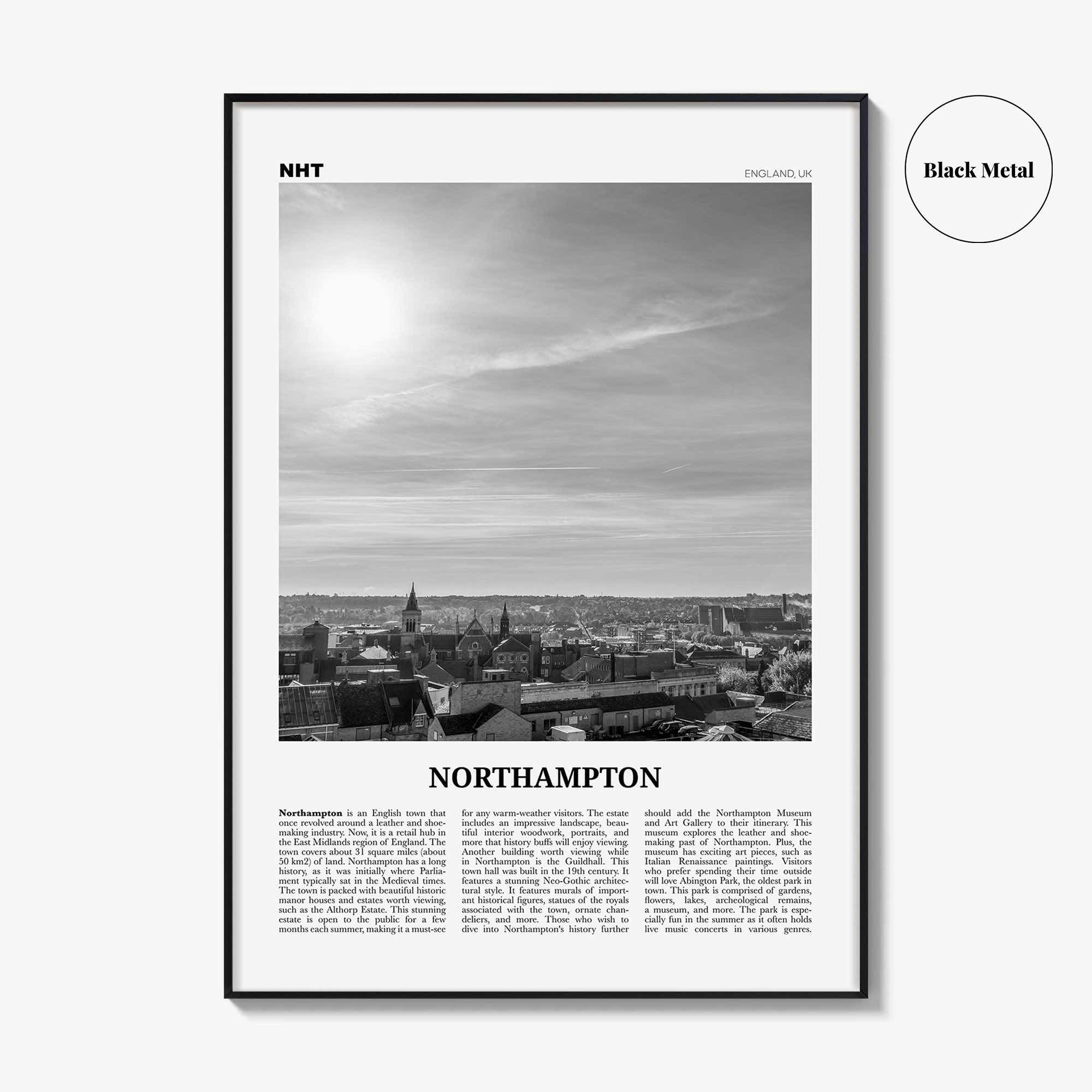 Northampton Print Black and White, Northampton Wall Art, Northampton Poster, Northampton Photo, Northampton Wall Décor, Northampton Map,