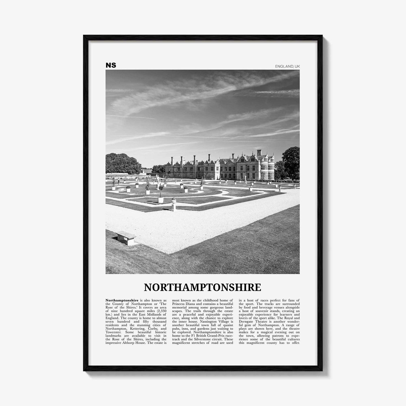 Northamptonshire Print Black and White, Northamptonshire Wall Art, Northamptonshire Poster, Northamptonshire Photo, Northamptonshire Map
