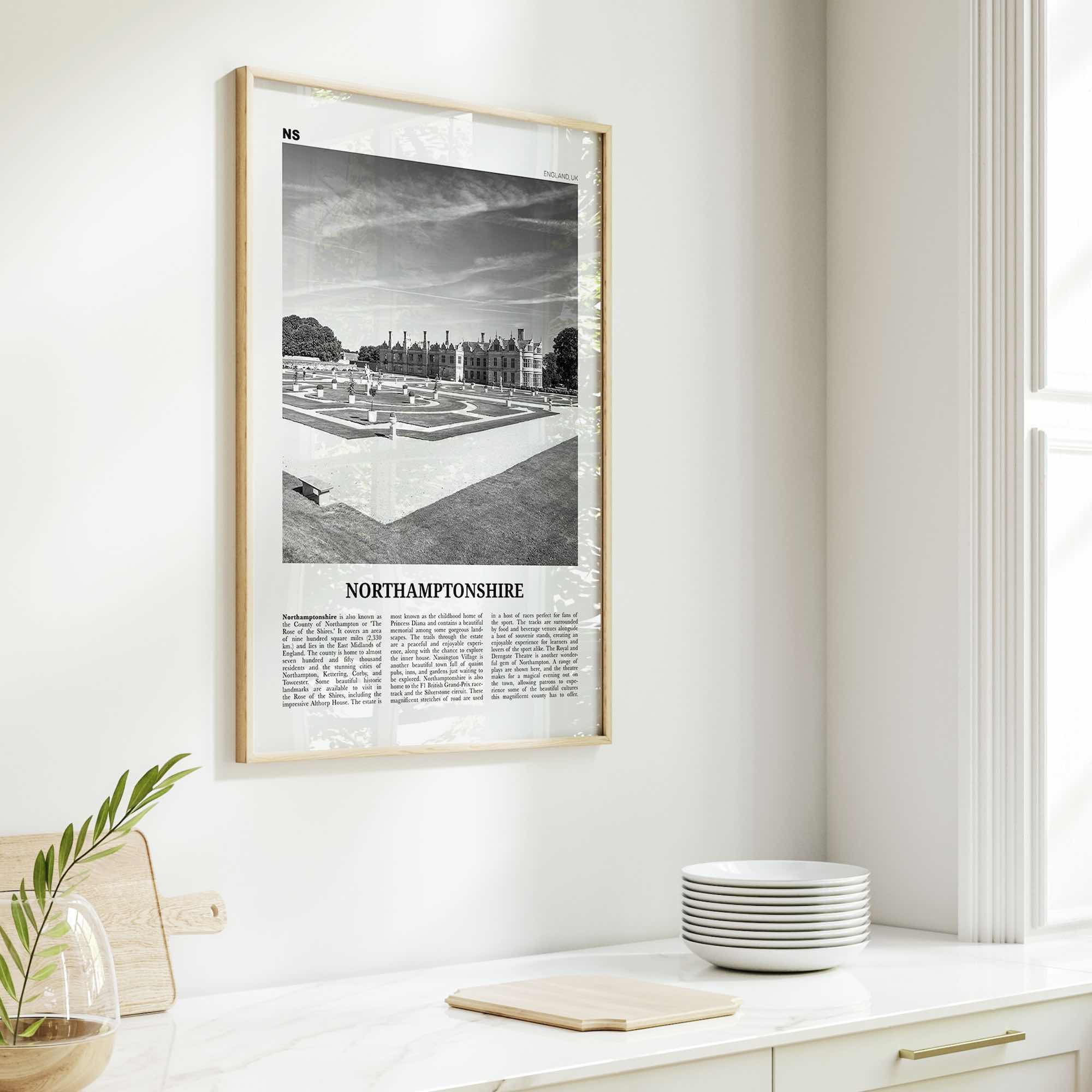 Northamptonshire Print Black and White, Northamptonshire Wall Art, Northamptonshire Poster, Northamptonshire Photo, Northamptonshire Map