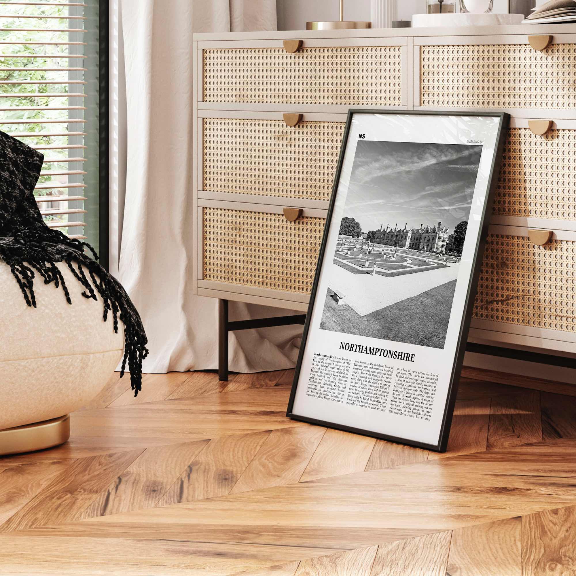 Northamptonshire Print Black and White, Northamptonshire Wall Art, Northamptonshire Poster, Northamptonshire Photo, Northamptonshire Map