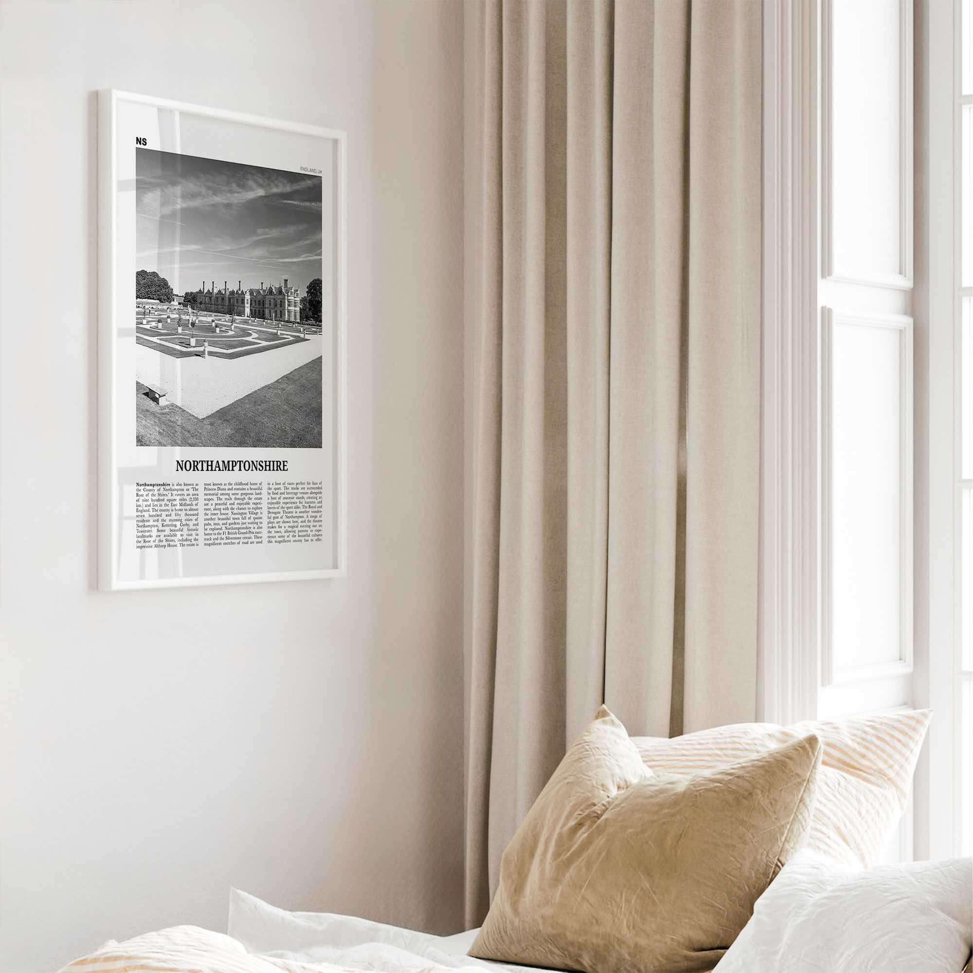 Northamptonshire Print Black and White, Northamptonshire Wall Art, Northamptonshire Poster, Northamptonshire Photo, Northamptonshire Map