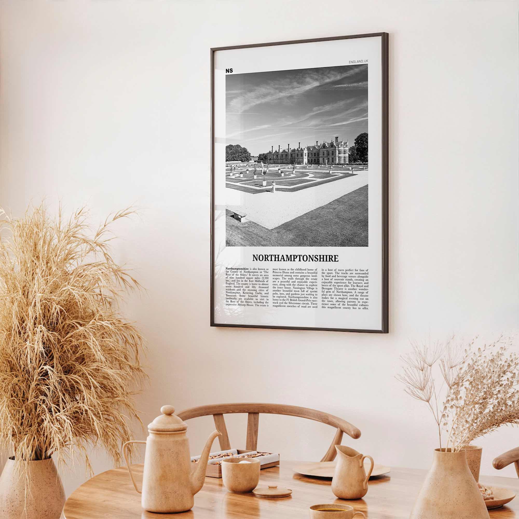 Northamptonshire Print Black and White, Northamptonshire Wall Art, Northamptonshire Poster, Northamptonshire Photo, Northamptonshire Map