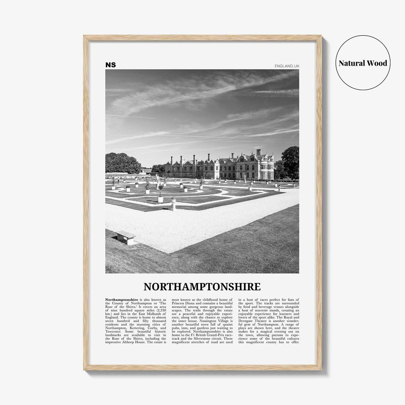 Northamptonshire Print Black and White, Northamptonshire Wall Art, Northamptonshire Poster, Northamptonshire Photo, Northamptonshire Map