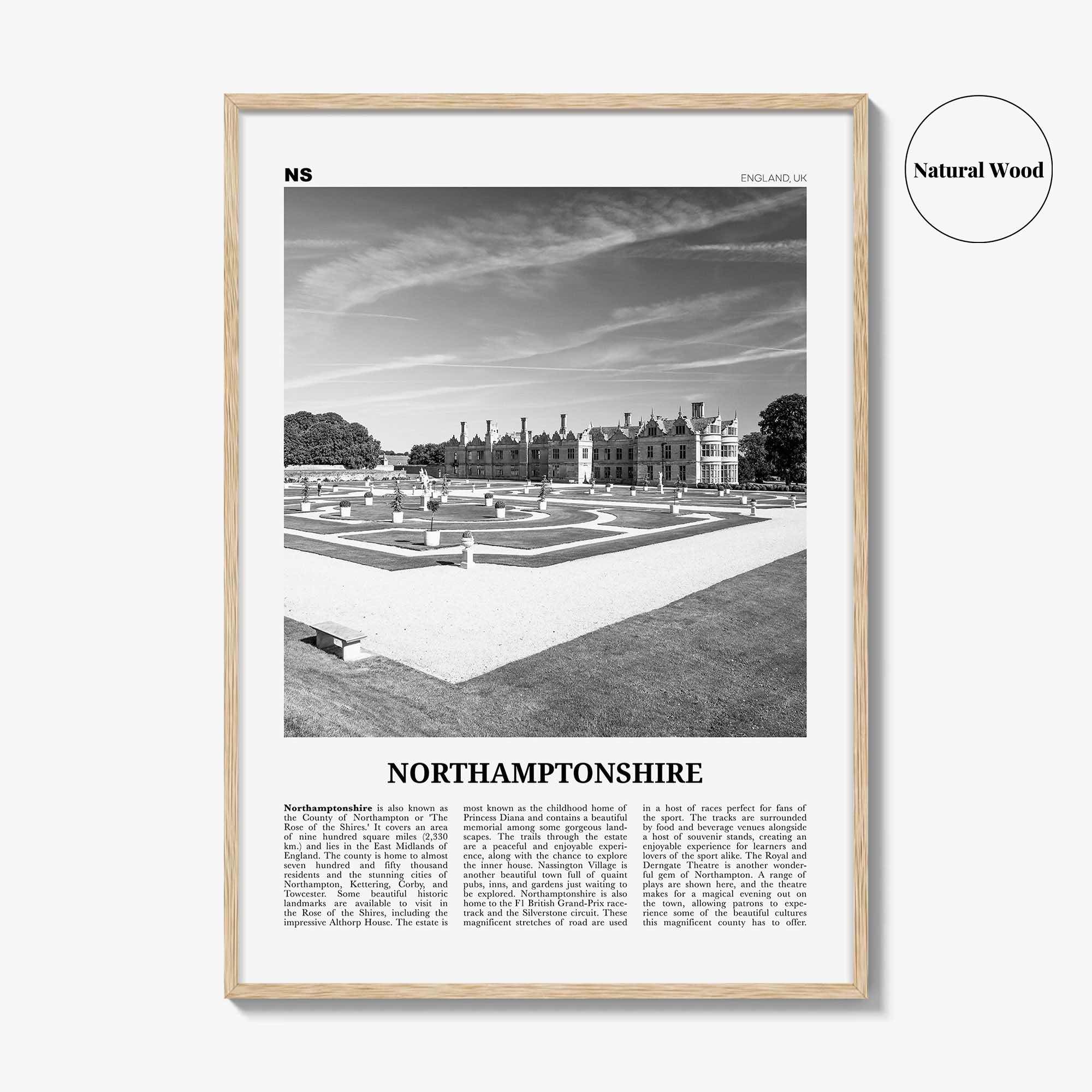 Northamptonshire Print Black and White, Northamptonshire Wall Art, Northamptonshire Poster, Northamptonshire Photo, Northamptonshire Map