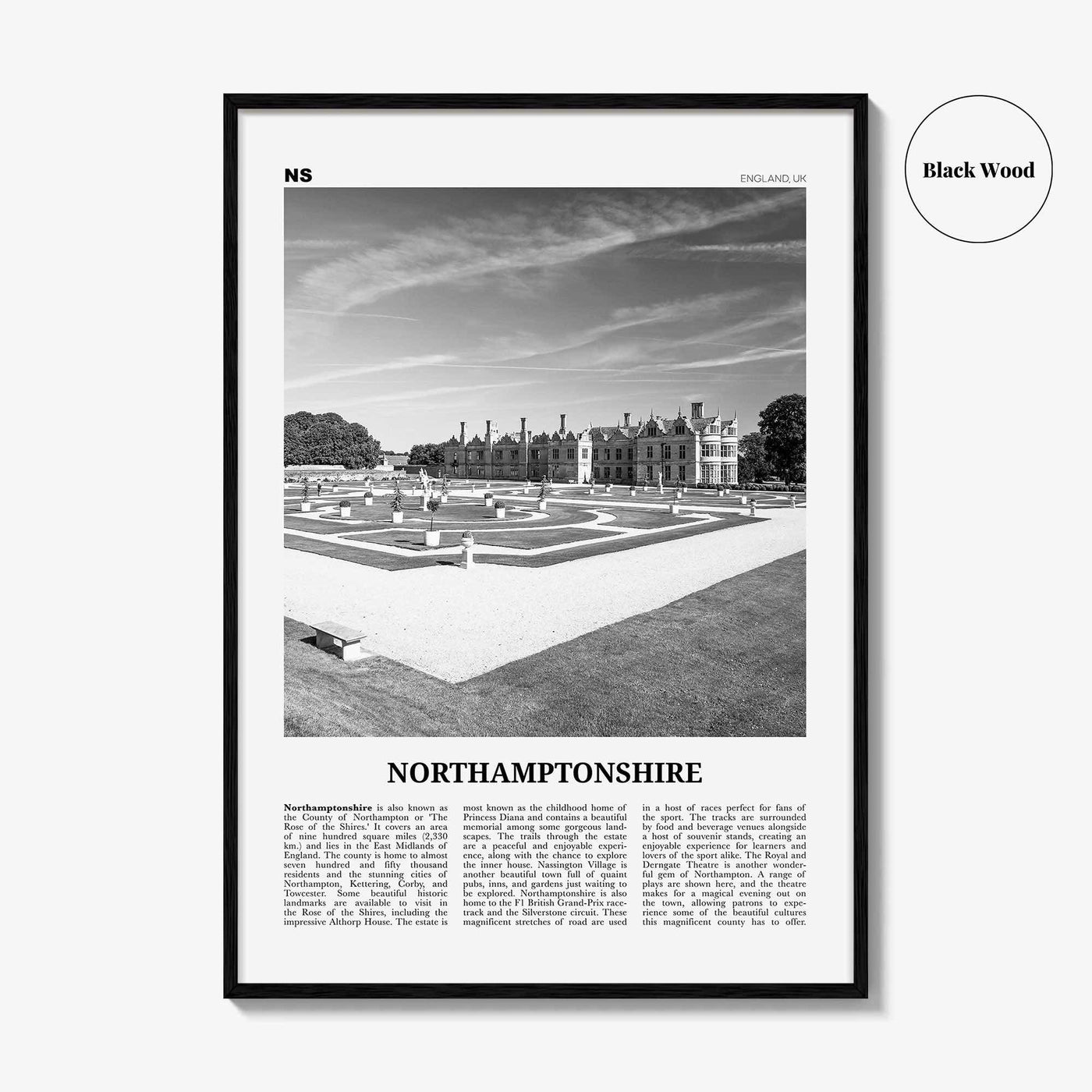 Northamptonshire Print Black and White, Northamptonshire Wall Art, Northamptonshire Poster, Northamptonshire Photo, Northamptonshire Map