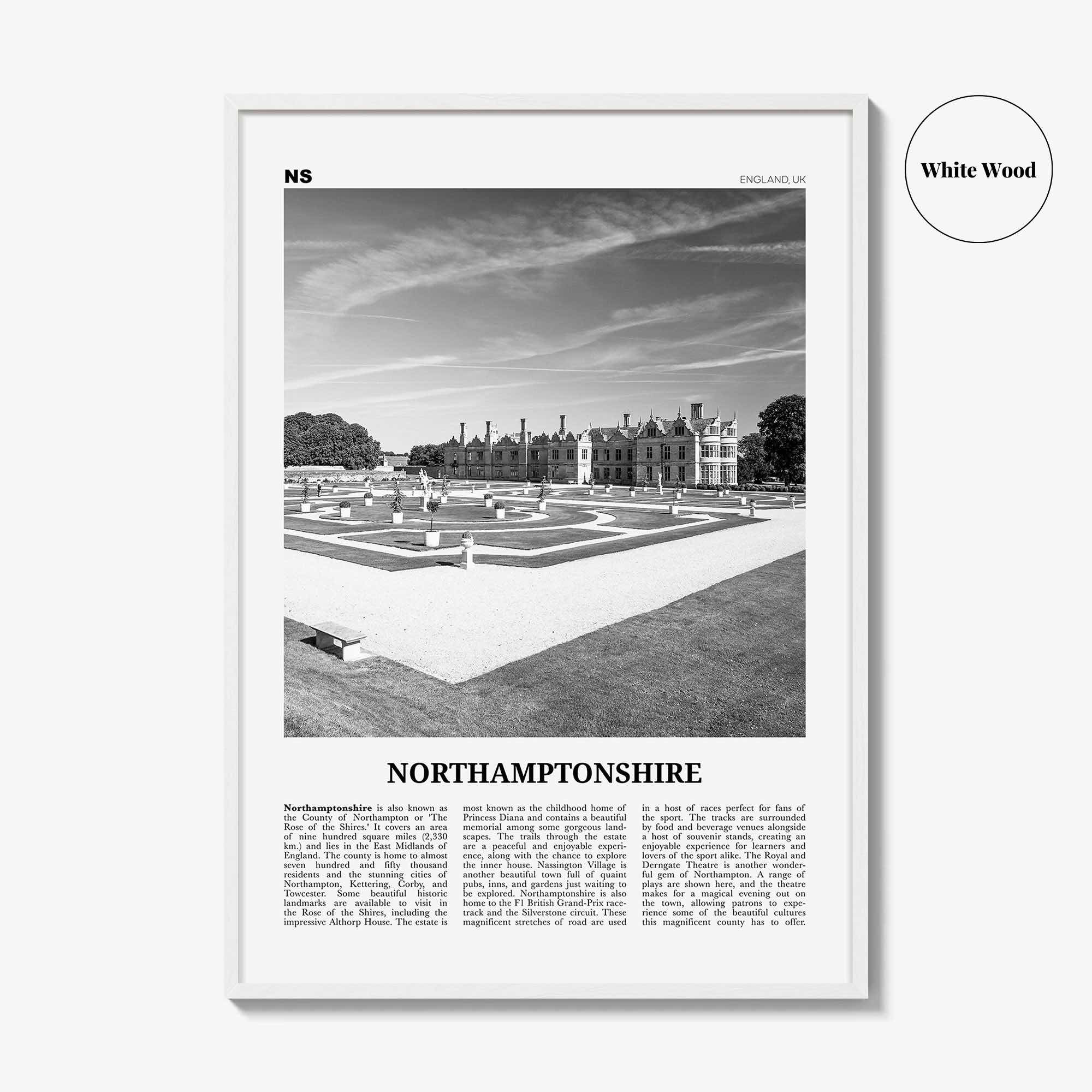 Northamptonshire Print Black and White, Northamptonshire Wall Art, Northamptonshire Poster, Northamptonshire Photo, Northamptonshire Map