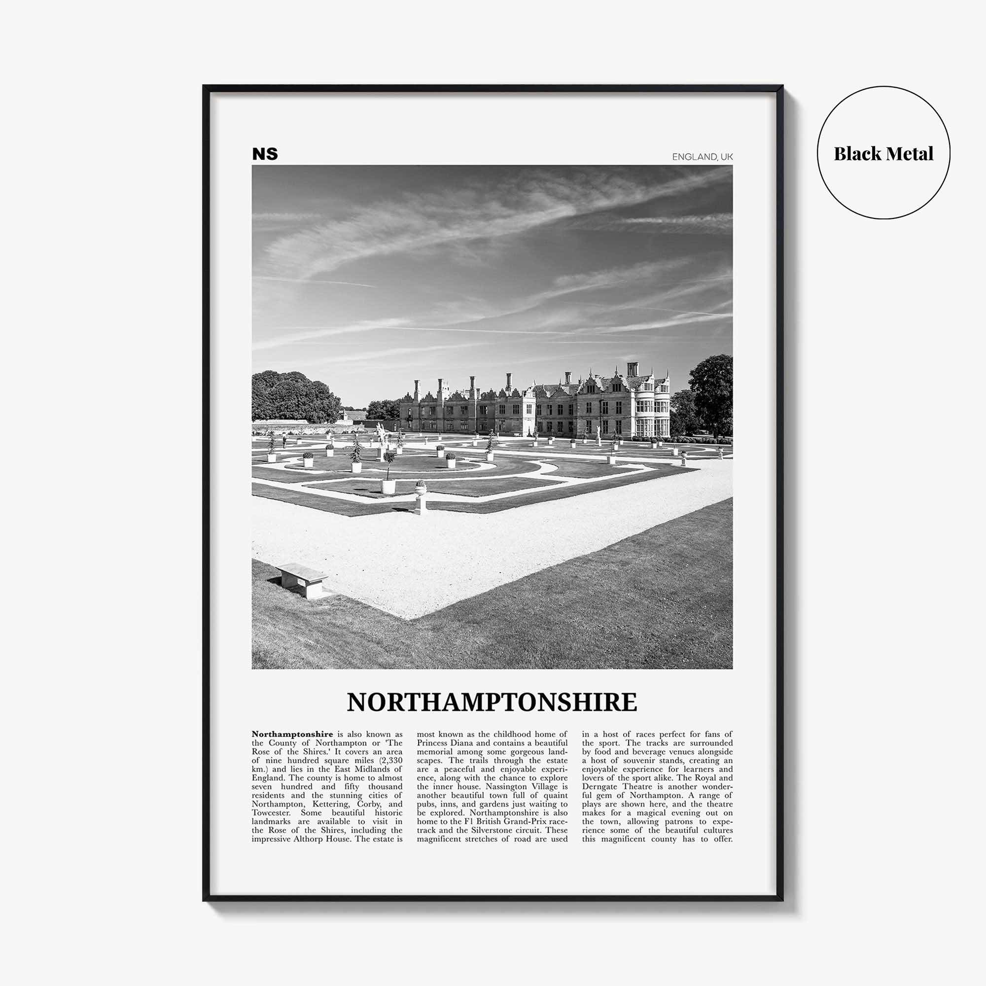 Northamptonshire Print Black and White, Northamptonshire Wall Art, Northamptonshire Poster, Northamptonshire Photo, Northamptonshire Map