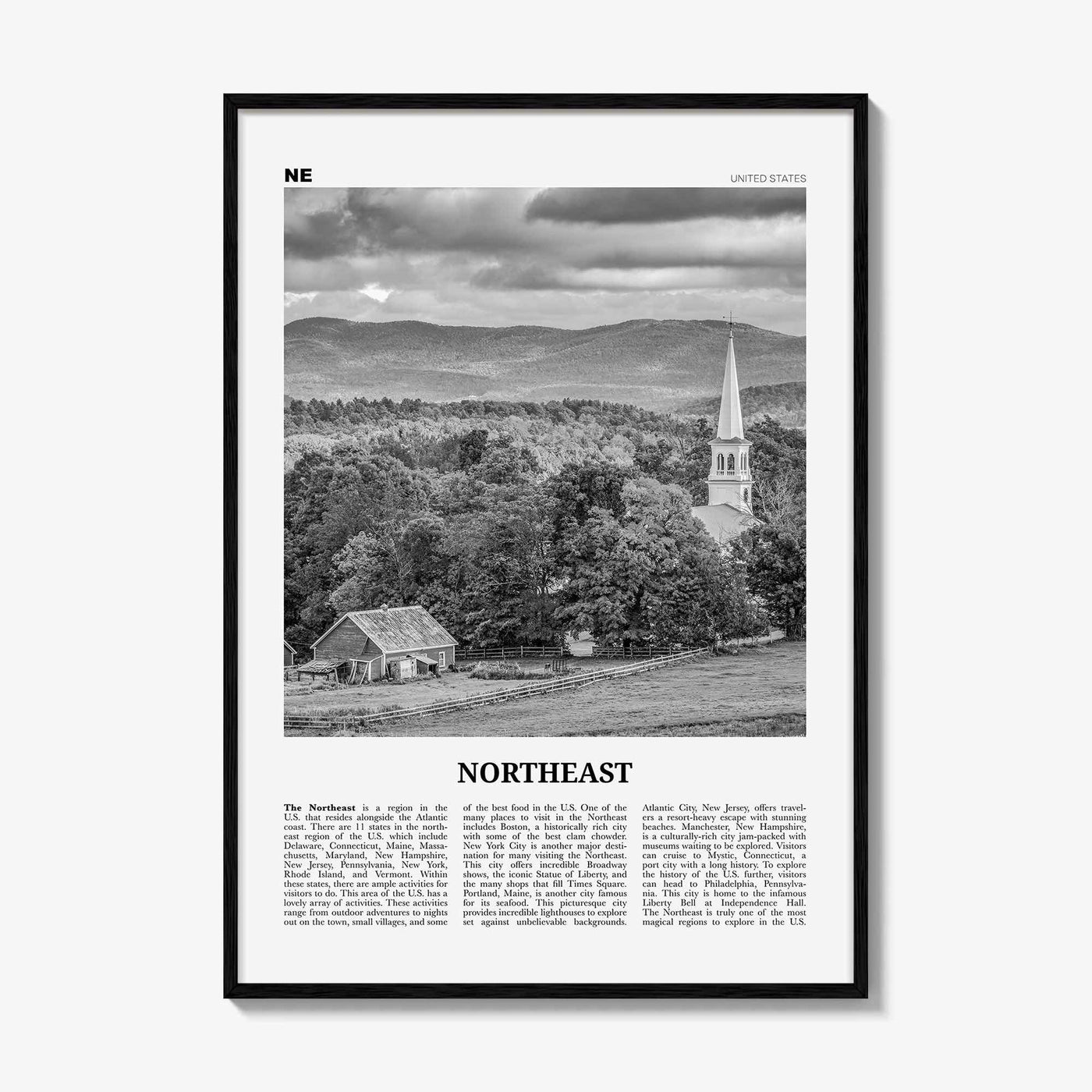 Northeast Print Black and White, Northeast Wall Art, Northeast Poster, Northeast Photo, Northeast Wall Décor, Northeast Map, United States