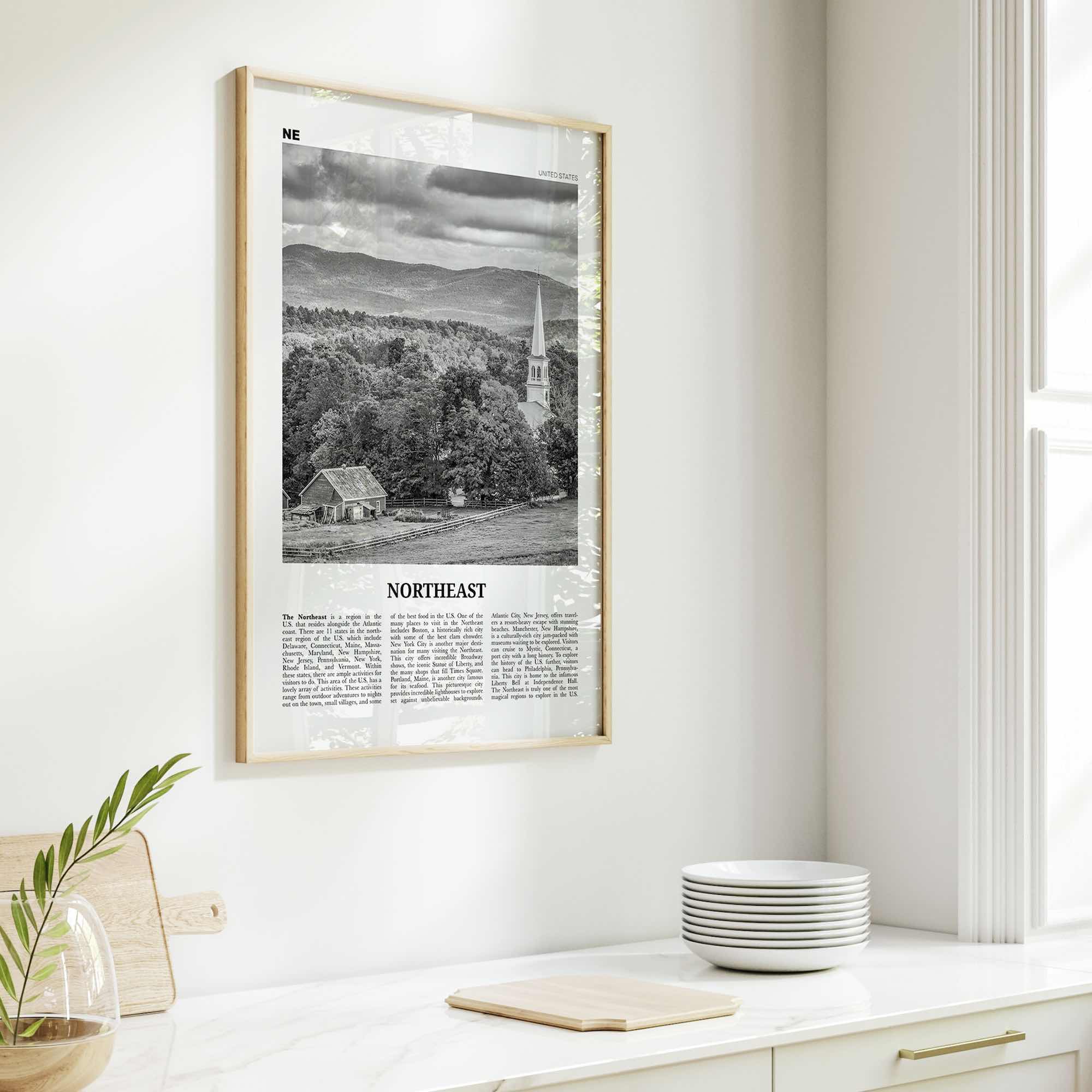 Northeast Print Black and White, Northeast Wall Art, Northeast Poster, Northeast Photo, Northeast Wall Décor, Northeast Map, United States