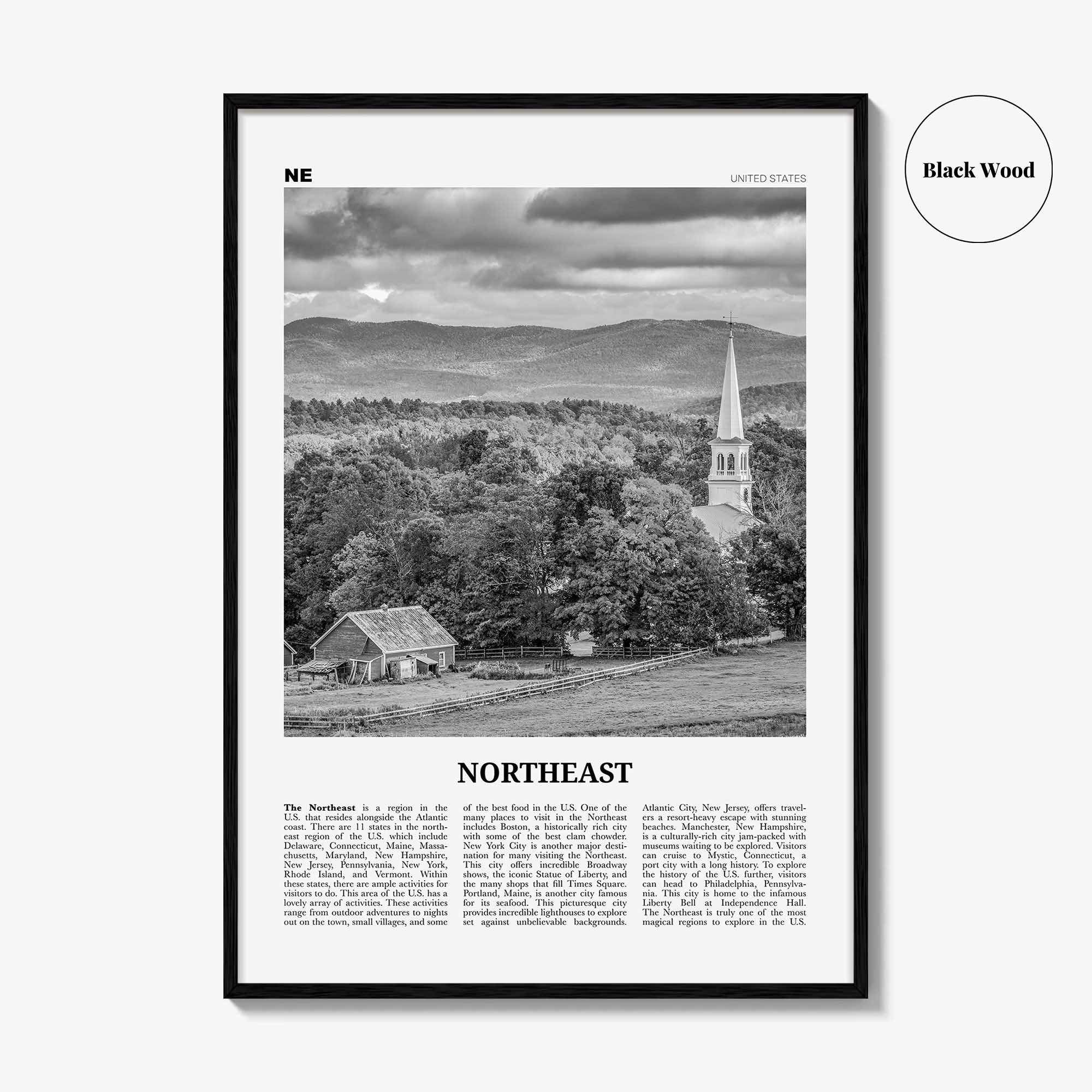 Northeast Print Black and White, Northeast Wall Art, Northeast Poster, Northeast Photo, Northeast Wall Décor, Northeast Map, United States