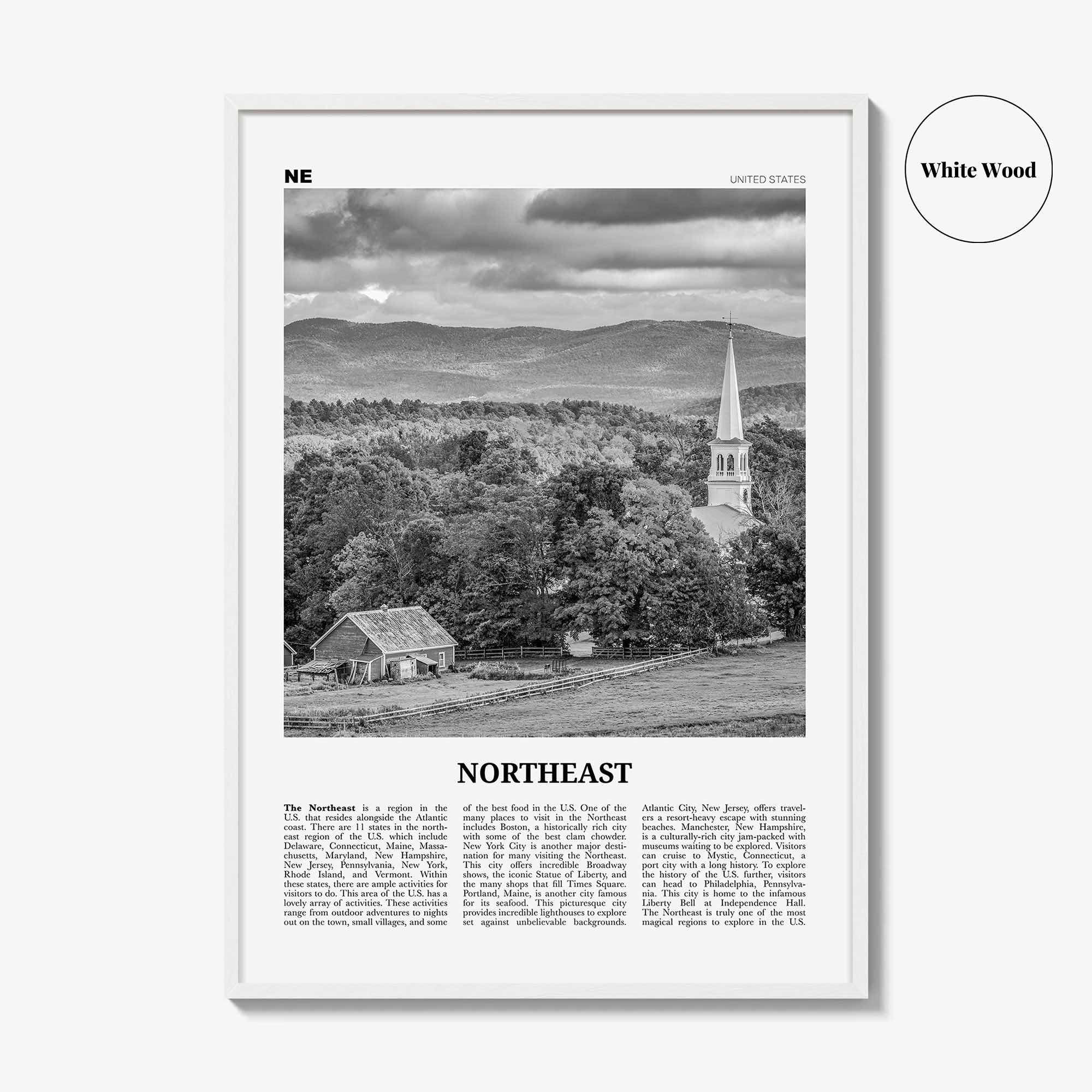 Northeast Print Black and White, Northeast Wall Art, Northeast Poster, Northeast Photo, Northeast Wall Décor, Northeast Map, United States