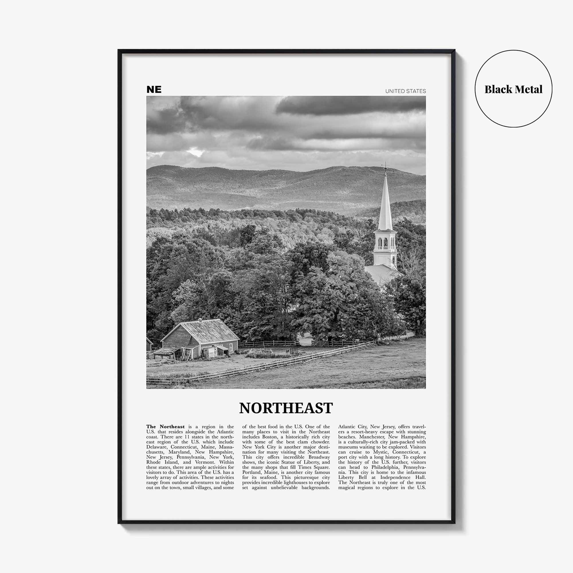 Northeast Print Black and White, Northeast Wall Art, Northeast Poster, Northeast Photo, Northeast Wall Décor, Northeast Map, United States