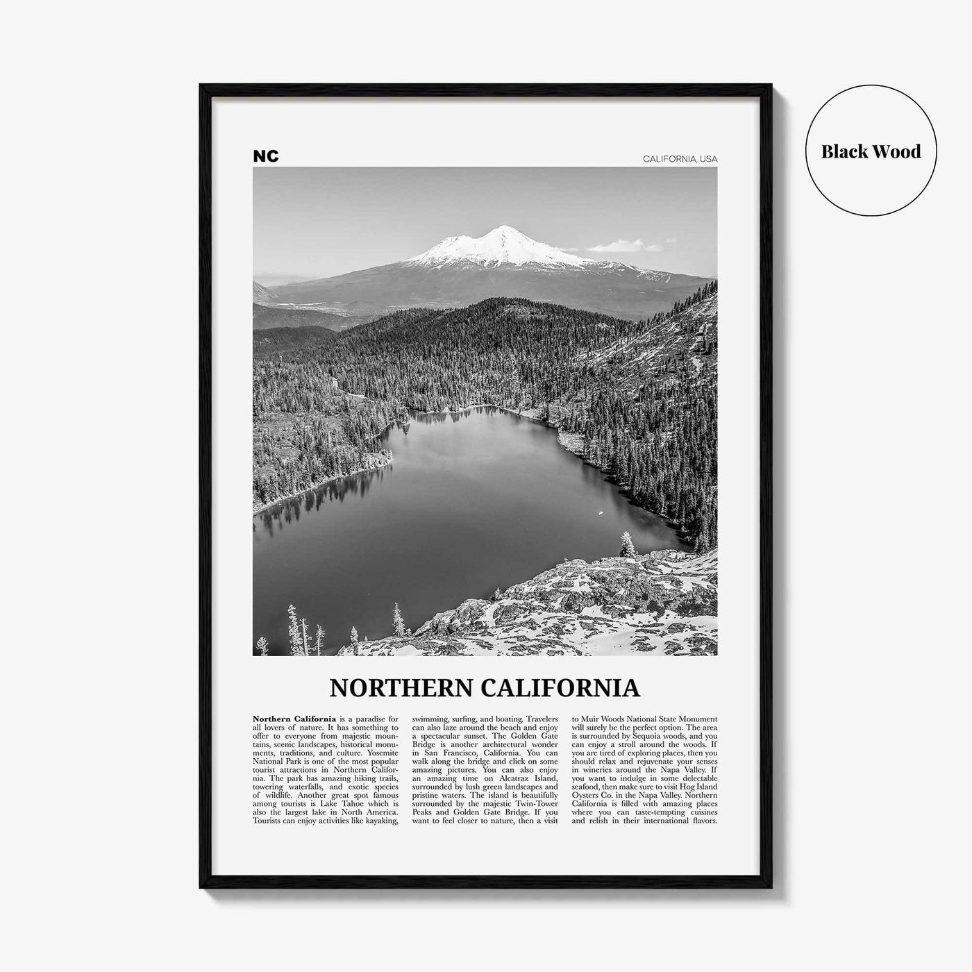 Northern California Print Black and White, Northern California Wall Art, Northern California Poster, Northern California Photo, USA