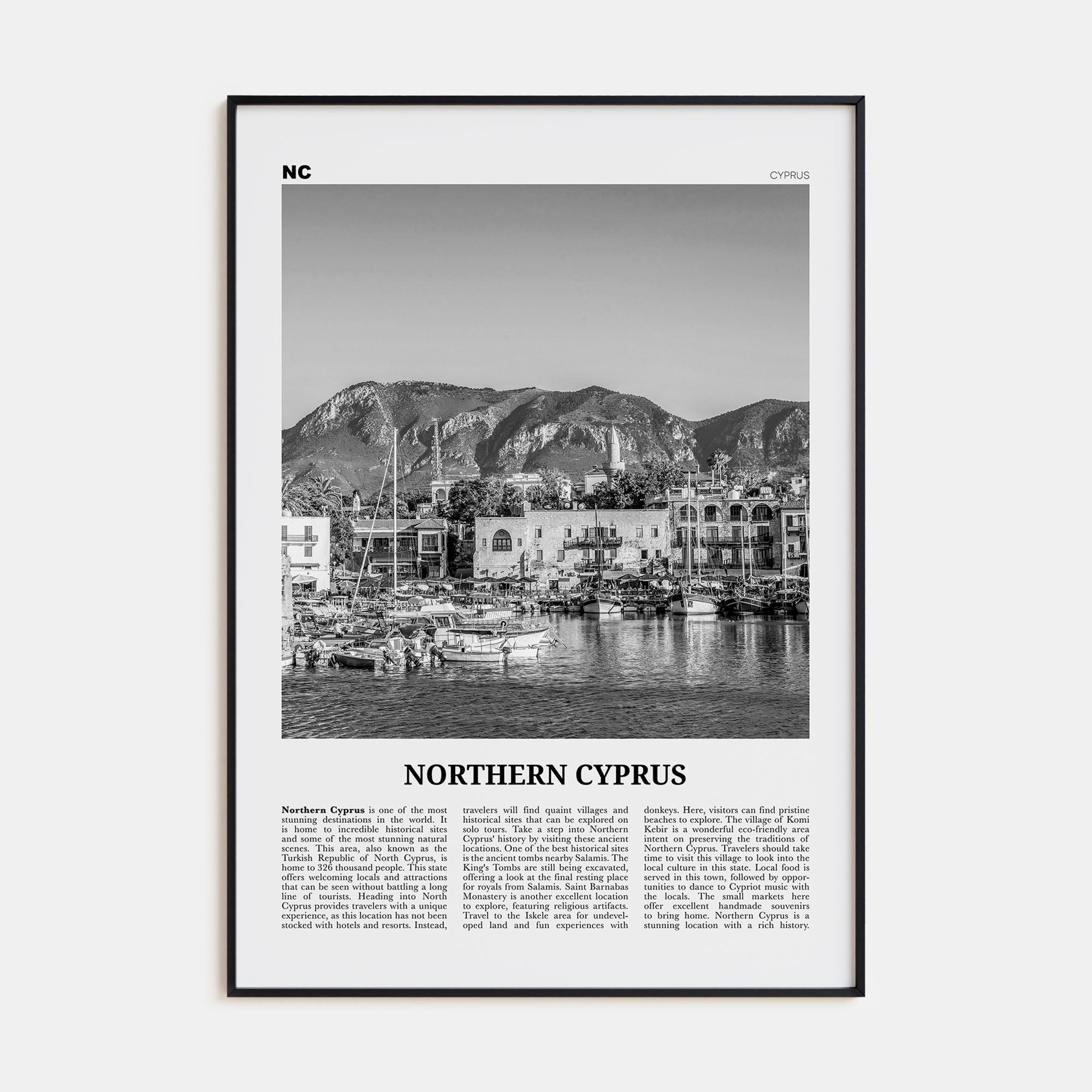 Northern Cyprus Travel B&W Poster