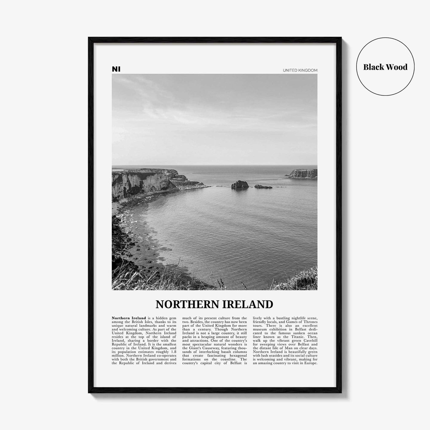 Northern Ireland Print Black and White, Northern Ireland Wall Art, Northern Ireland Poster, UK,  United Kingdom, Tuaisceart Éireann, Belfast